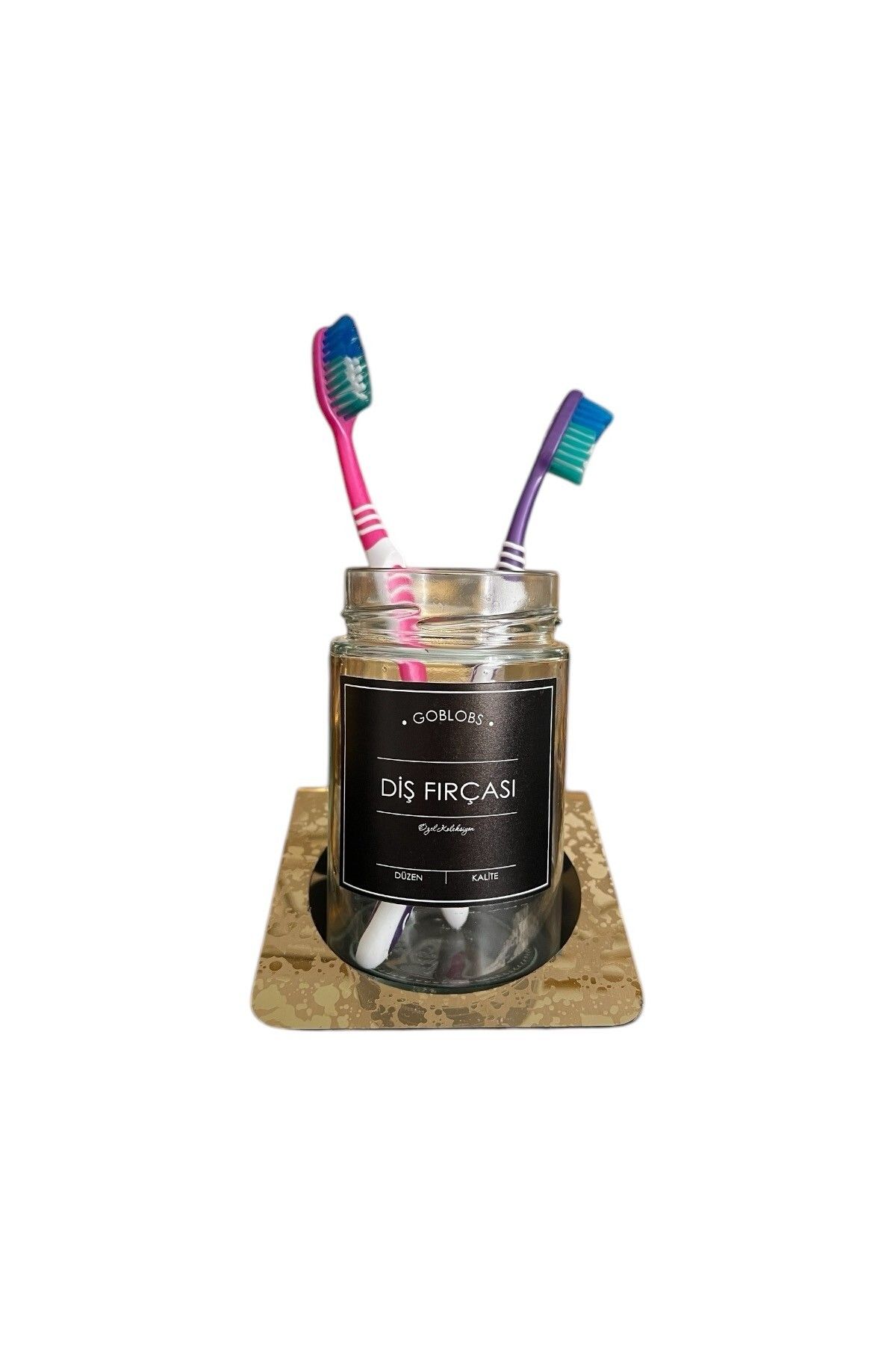 GO BLOBS-Stainless Steel Gold Patterned Stand Toothbrush Holder with Black Label 5