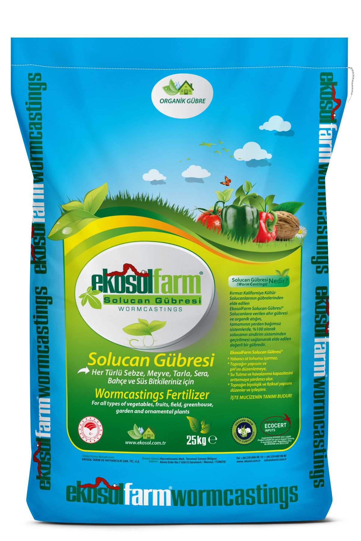 EkosolFarm Farm %100 Solucan Gübresi 25 Kg Organik Gübre