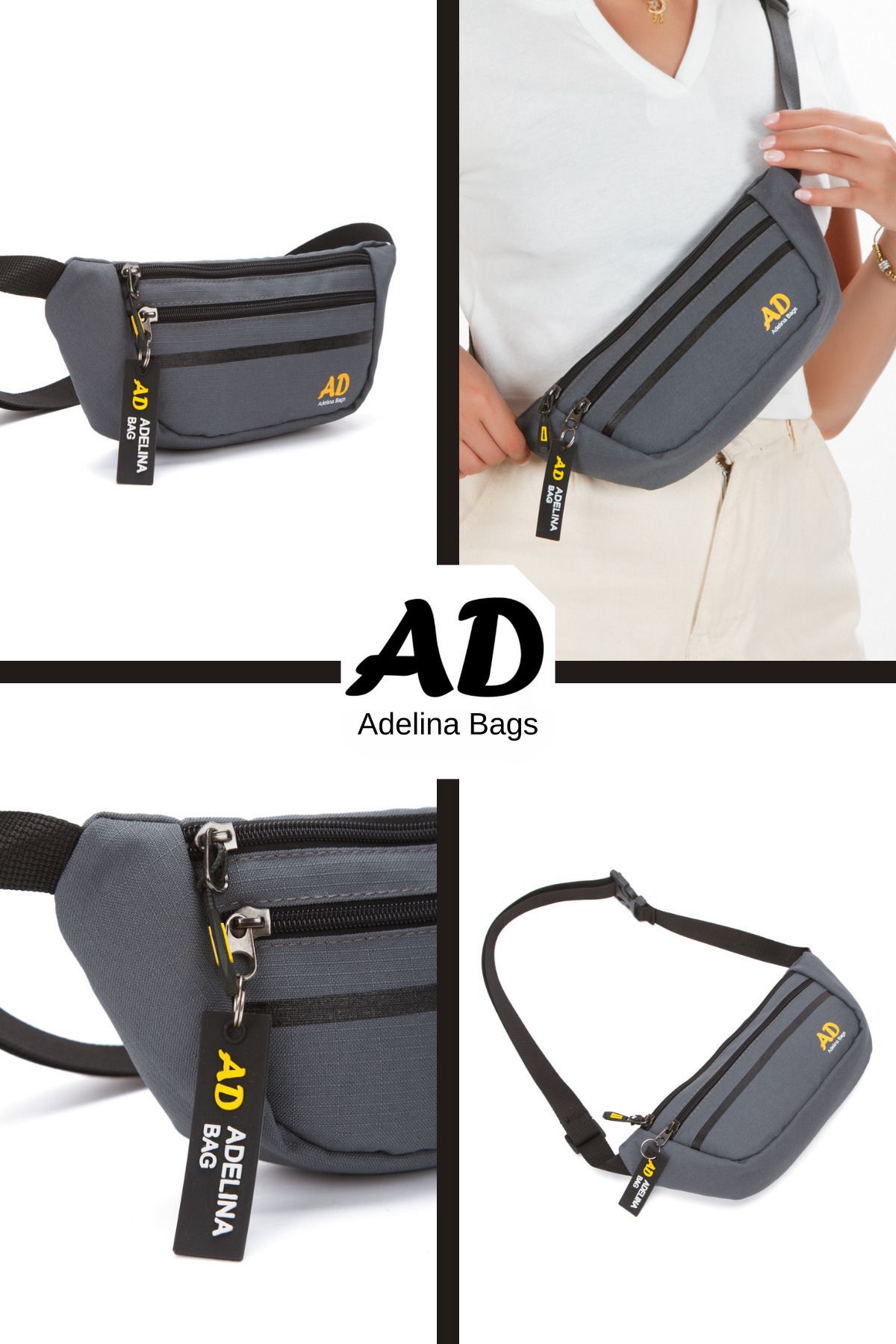 Adelina Bags-Šedá unisex taška do pasu s křížovým popruhem a přihrádkou na telefon - detail klíčenky 5