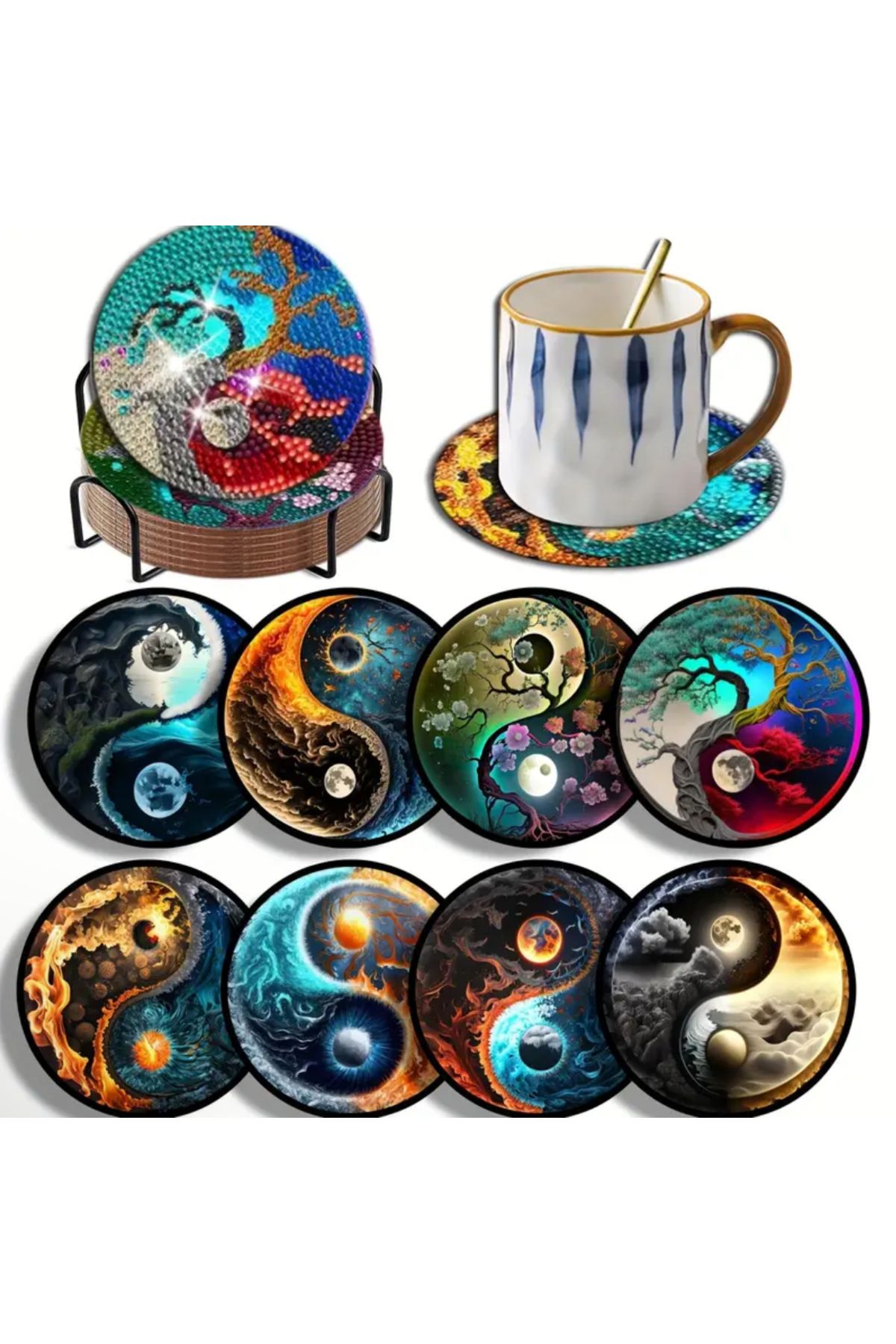 Element-8 Pieces 5D Diamond Mosaic Painting Coasters Set 1