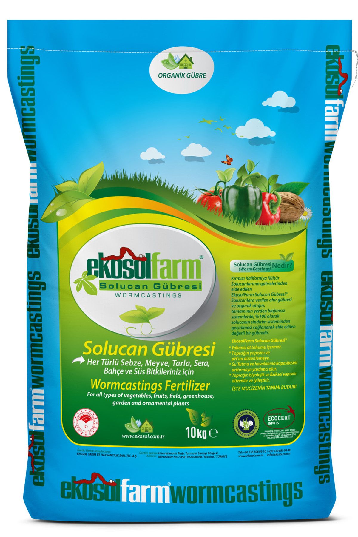 EkosolFarm Solucan Gübresi 10 Kg (20 LT) Tüm Bitkilerde Kullanıma Uygun %100 Solucan Gübresi