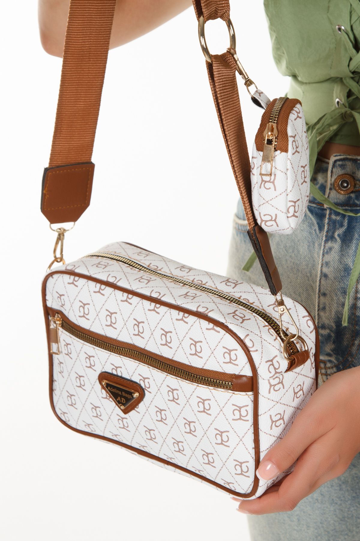 Adelina Bags-Dámská kabelka přes rameno bílá Crossbody - S peněženkou 1