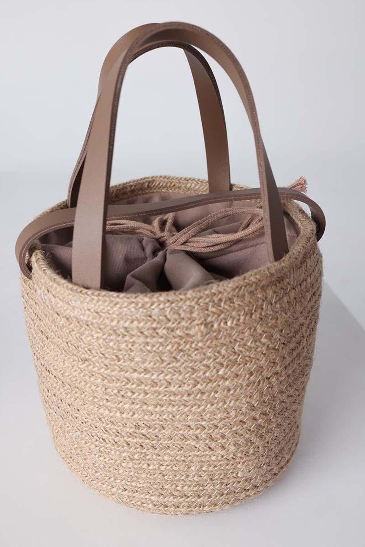 ALLDAY-Mink-Small Size Hand and Shoulder Round Straw Bag 2