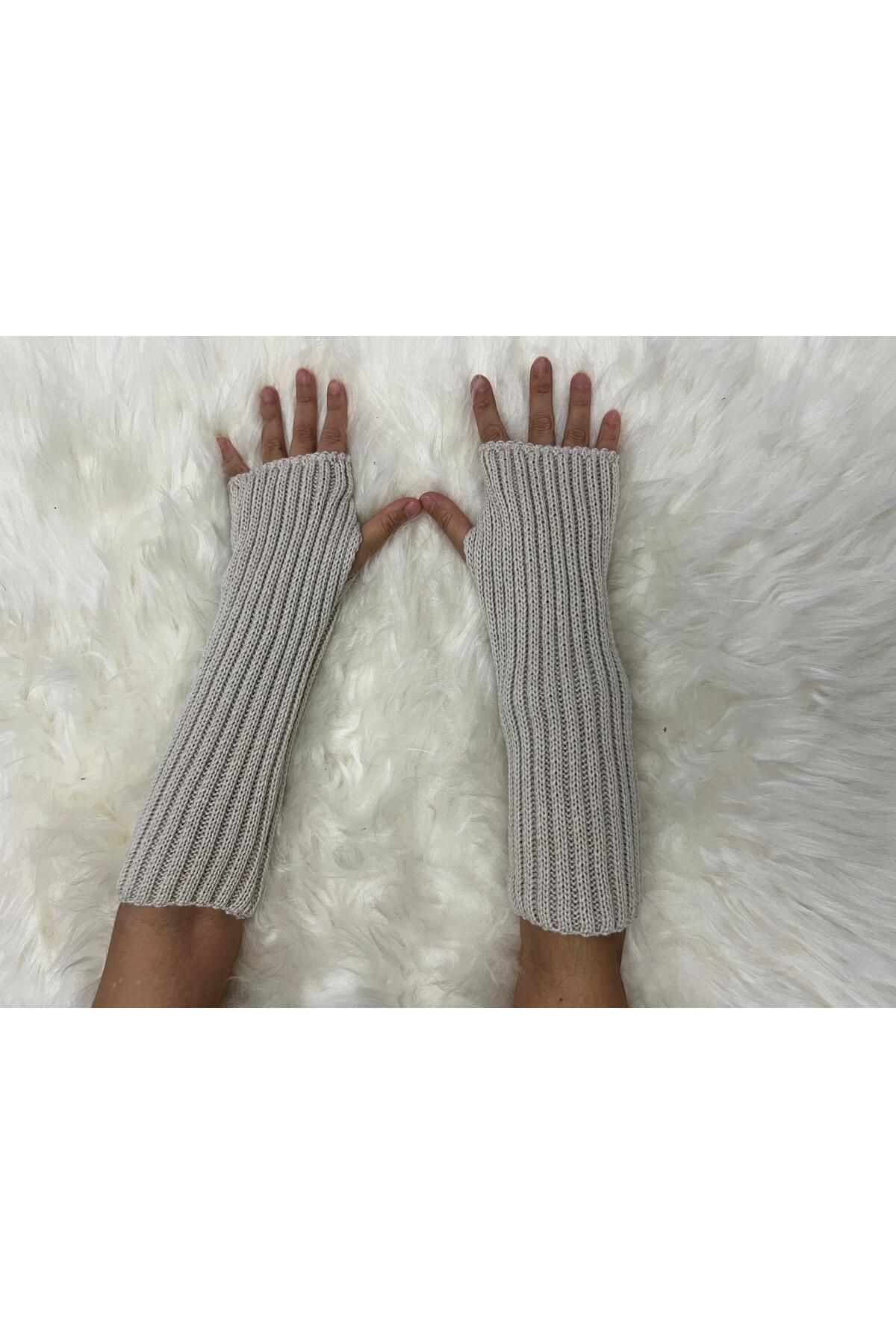 chelababe-Ecru Beige Oversleeve Leggings Multi-Purpose Knitted Fingerless Oversleeve Gloves 5