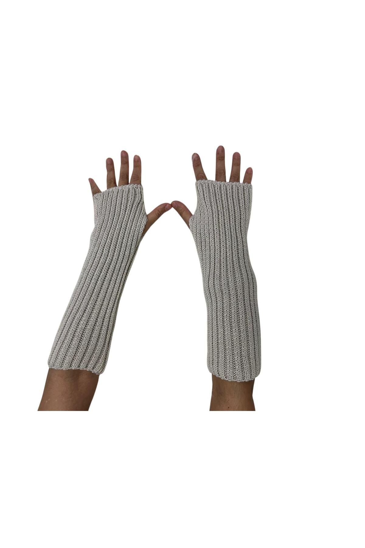 chelababe-Ecru Beige Oversleeve Leggings Multi-Purpose Knitted Fingerless Oversleeve Gloves 3