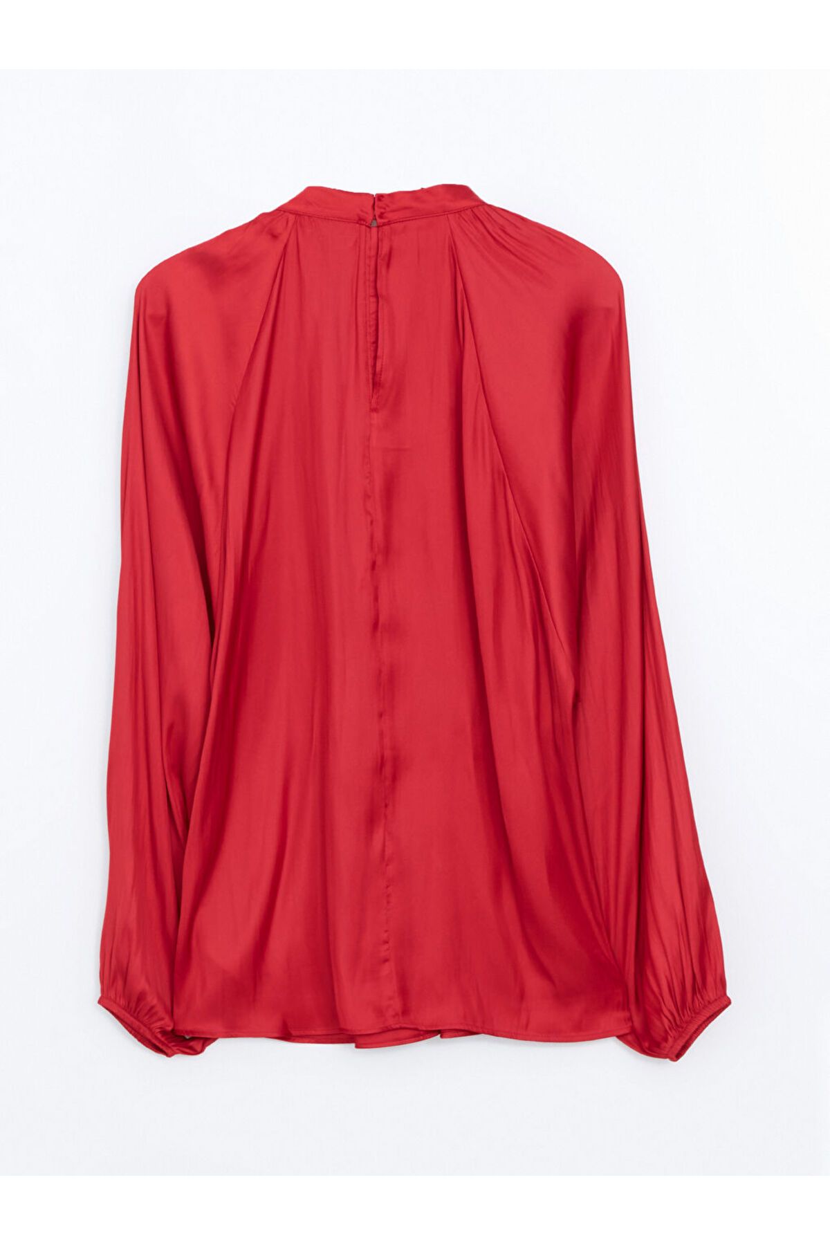 LC Waikiki-Lcwaıkı Classic Red Stand Collar Oversize Satin Women's Blouse 2