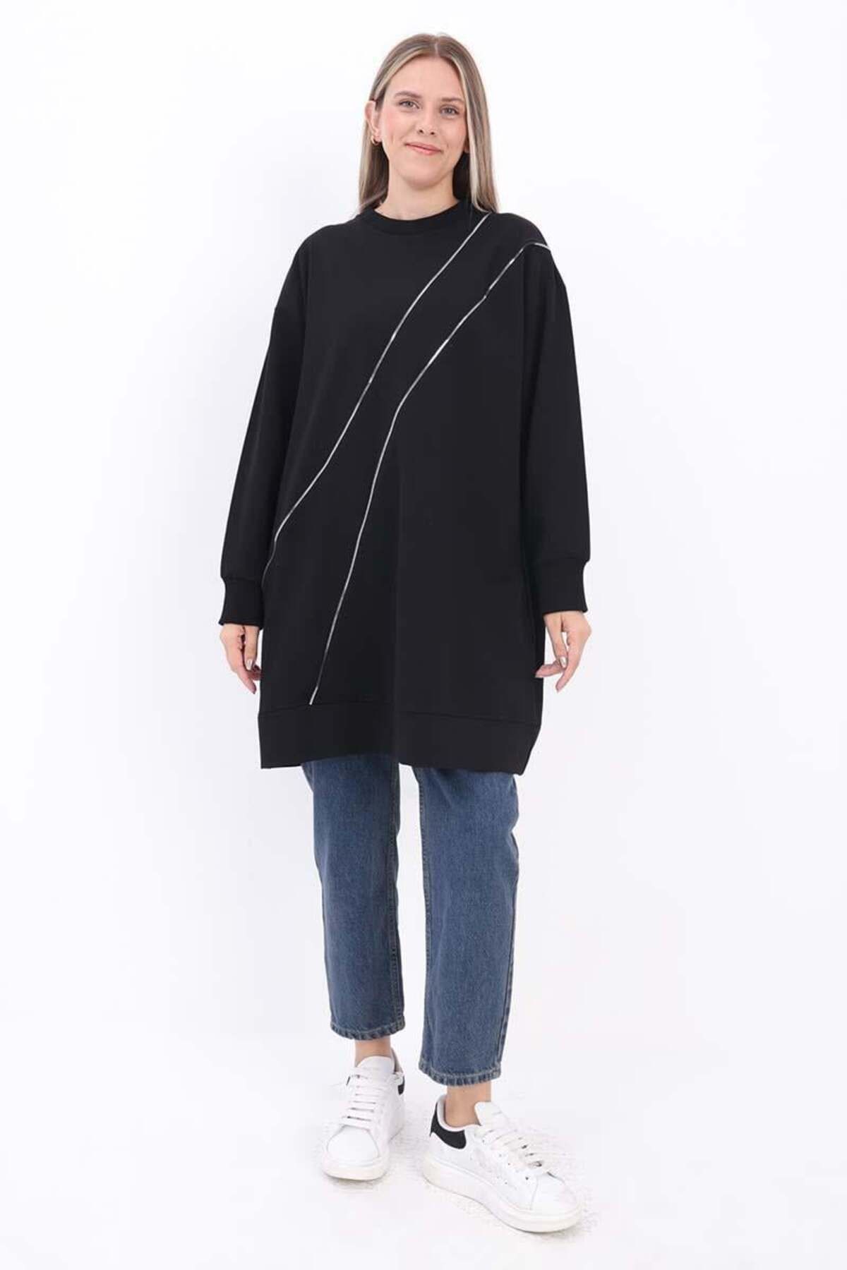 ALLDAY-Black-Ornamental Zippered Sweat Tunic 2