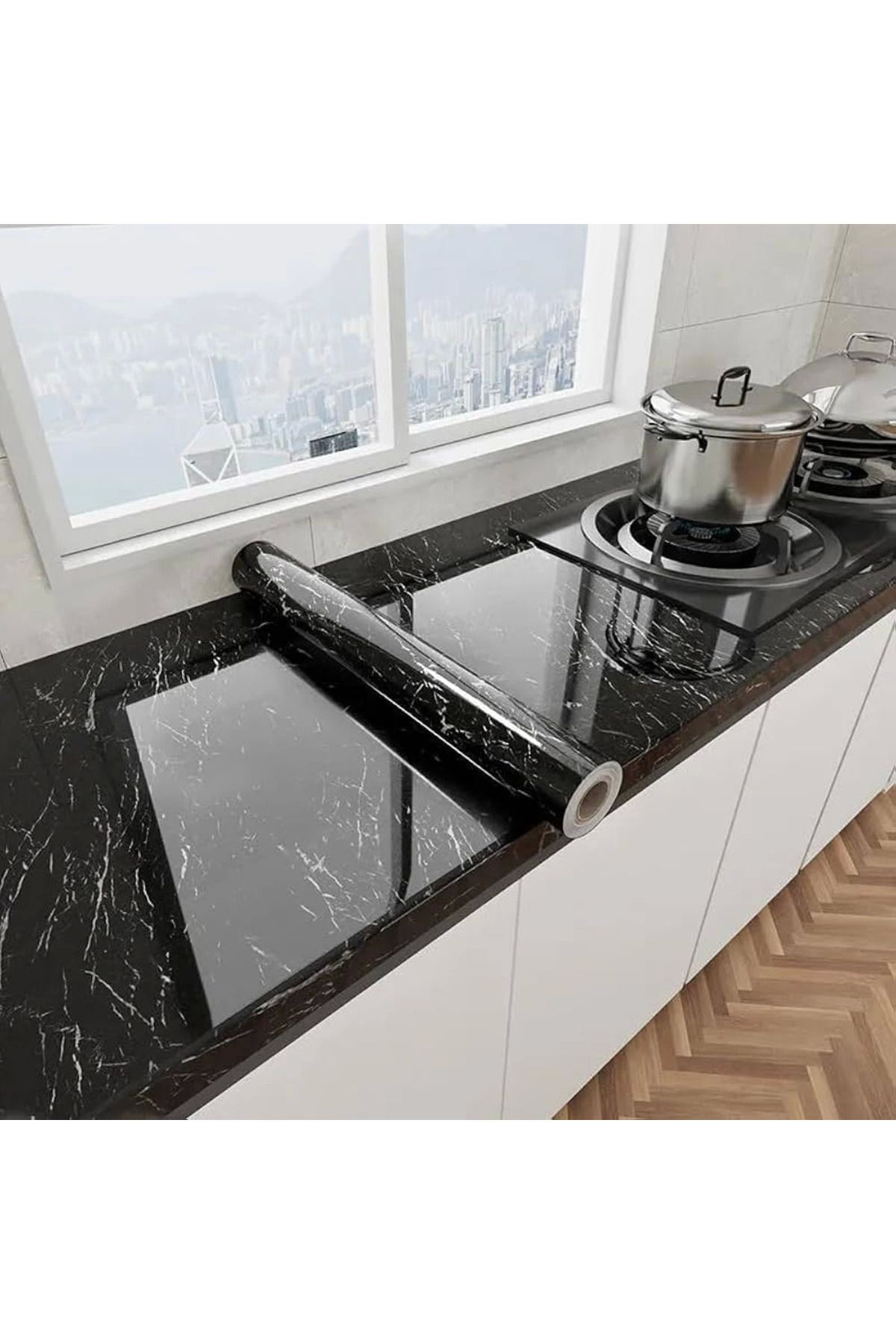 Goldhouse Siyah Mermer Desenli Yapışkanlı Tezgah Folyosu (3 Mt.x 60 Cm)