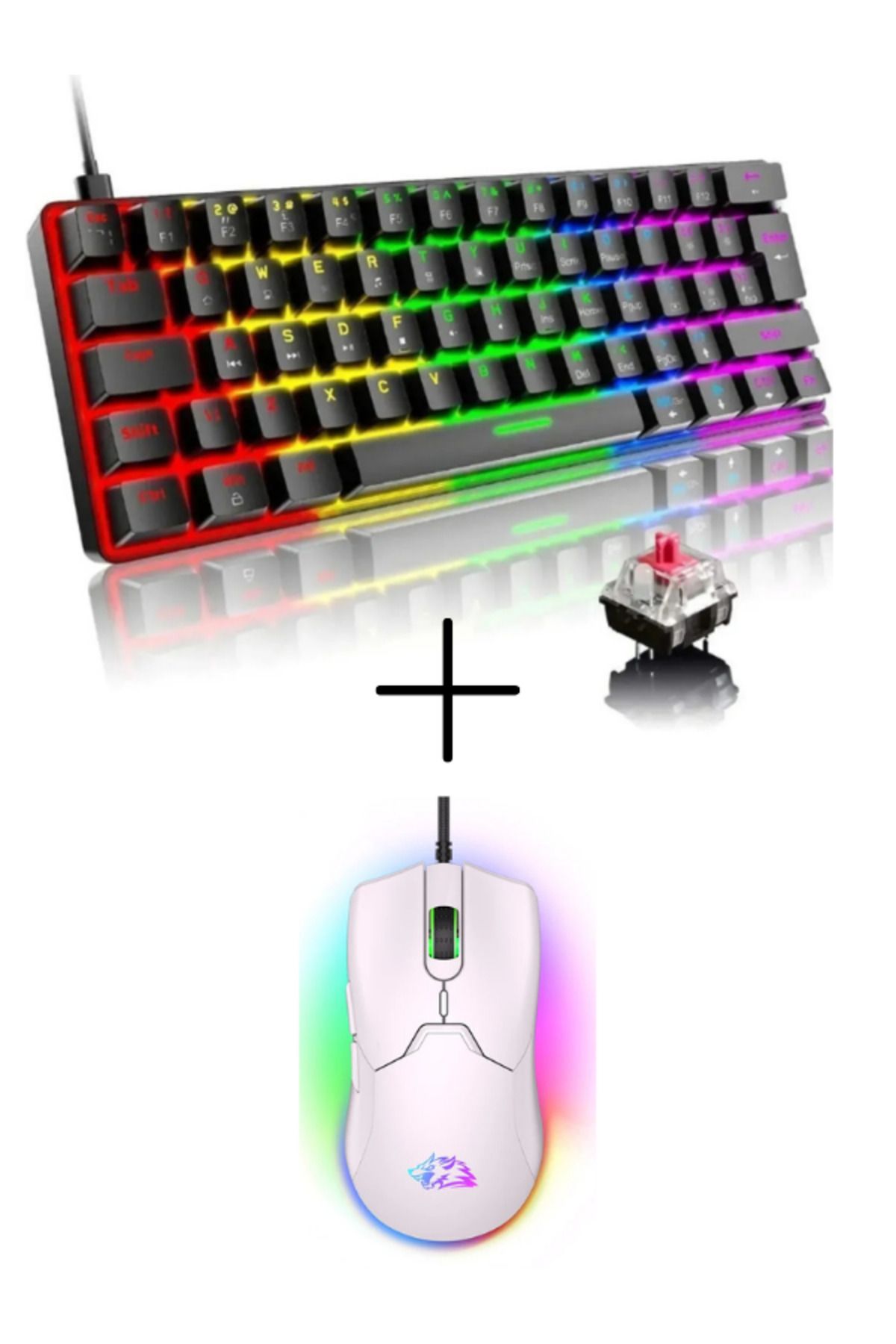 ATAsoft ELEKTRONİK Since 2021 T60 RGB  Mekanik Siyah Klavye Mouse Hediyeli Kablolu Gaming Driverli Oyuncu Mini Klavye