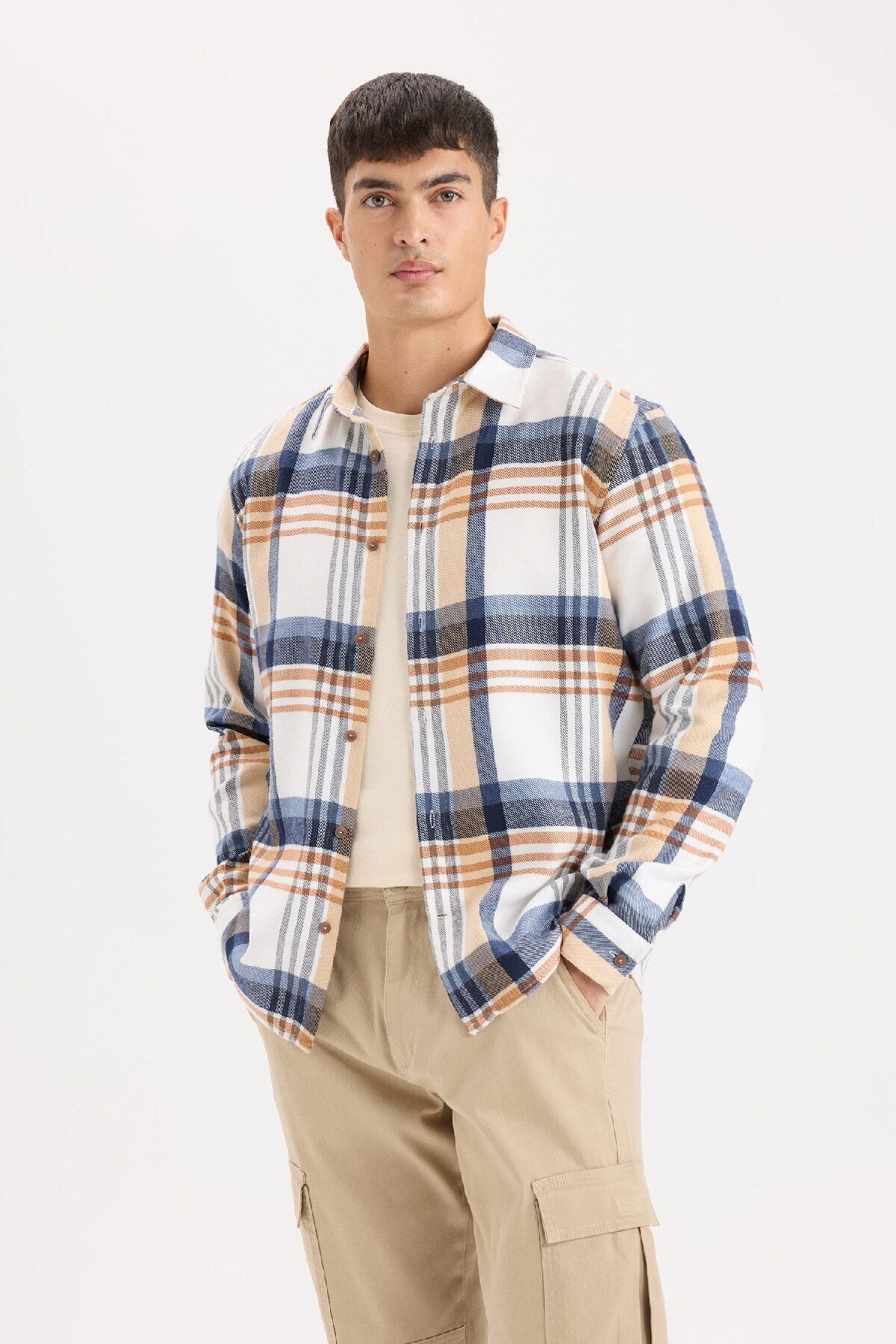 DeFacto-Long Sleeve Flannel Polo Shirt - Regular Fit D5835Ax24Au 3