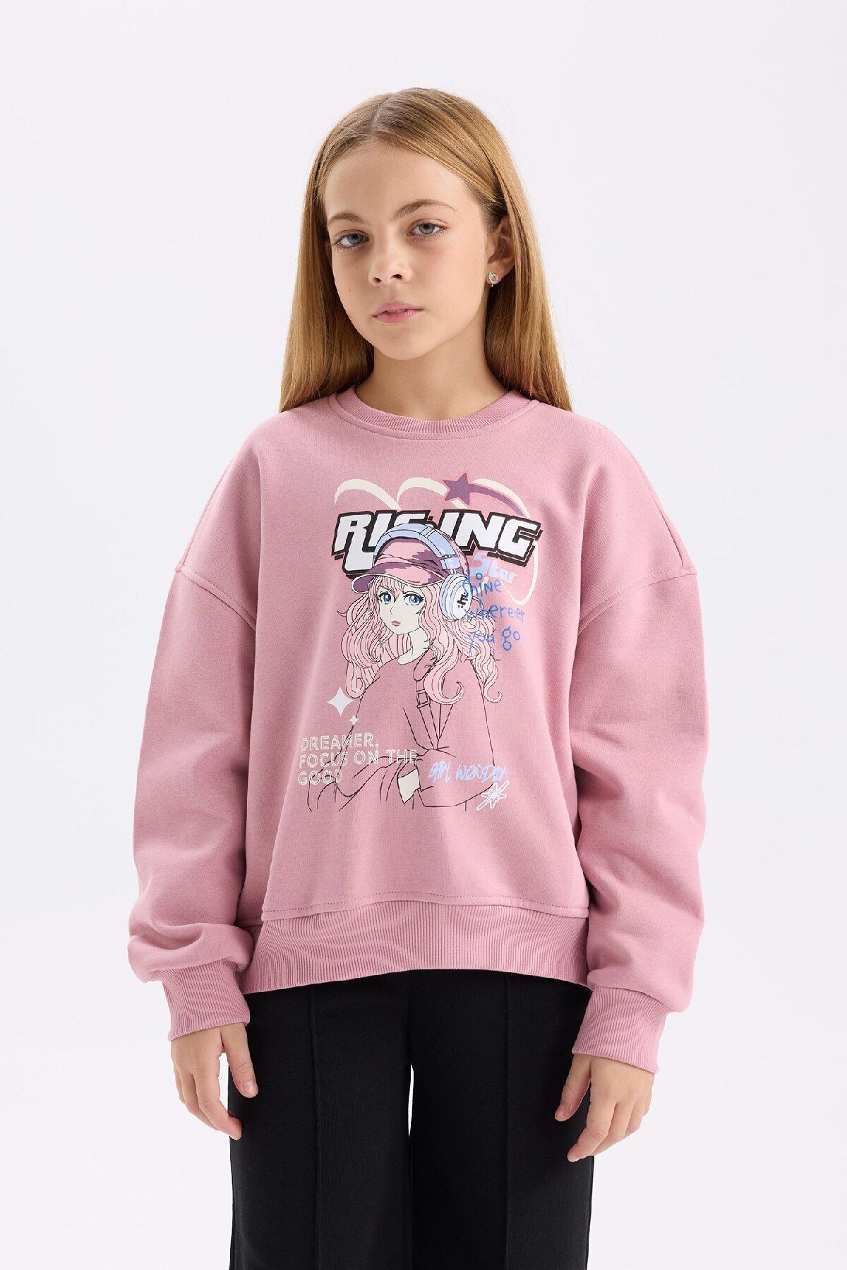 DeFacto-Übergroßes Mädchen-Sweatshirt mit Tiermuster und Rundhalsausschnitt – D6989A824WN 3