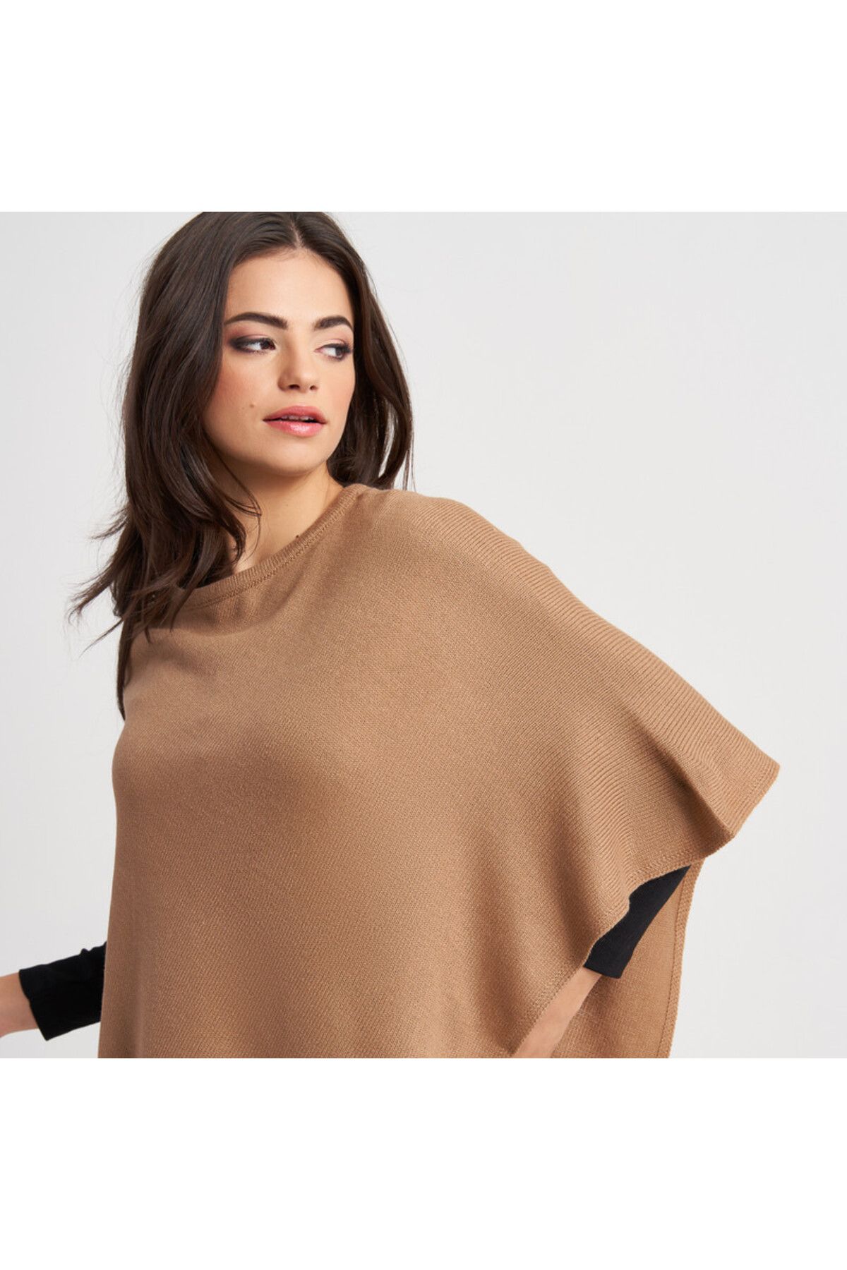 Hailys-Camel Knit Poncho for Women 3