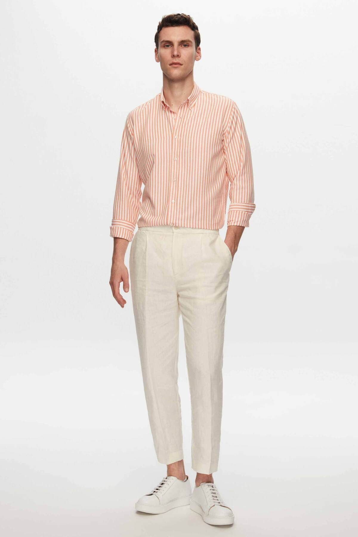 D'S Damat-Ds Damat Slim Fit Orange Striped Shirt 6