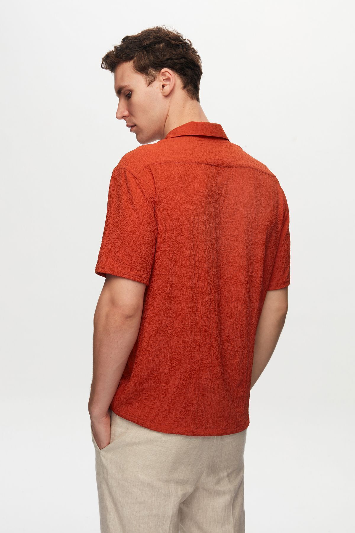 D'S Damat-Red Seersucker - Short Sleeve and Non-Wrinkle Cut Shirt 4