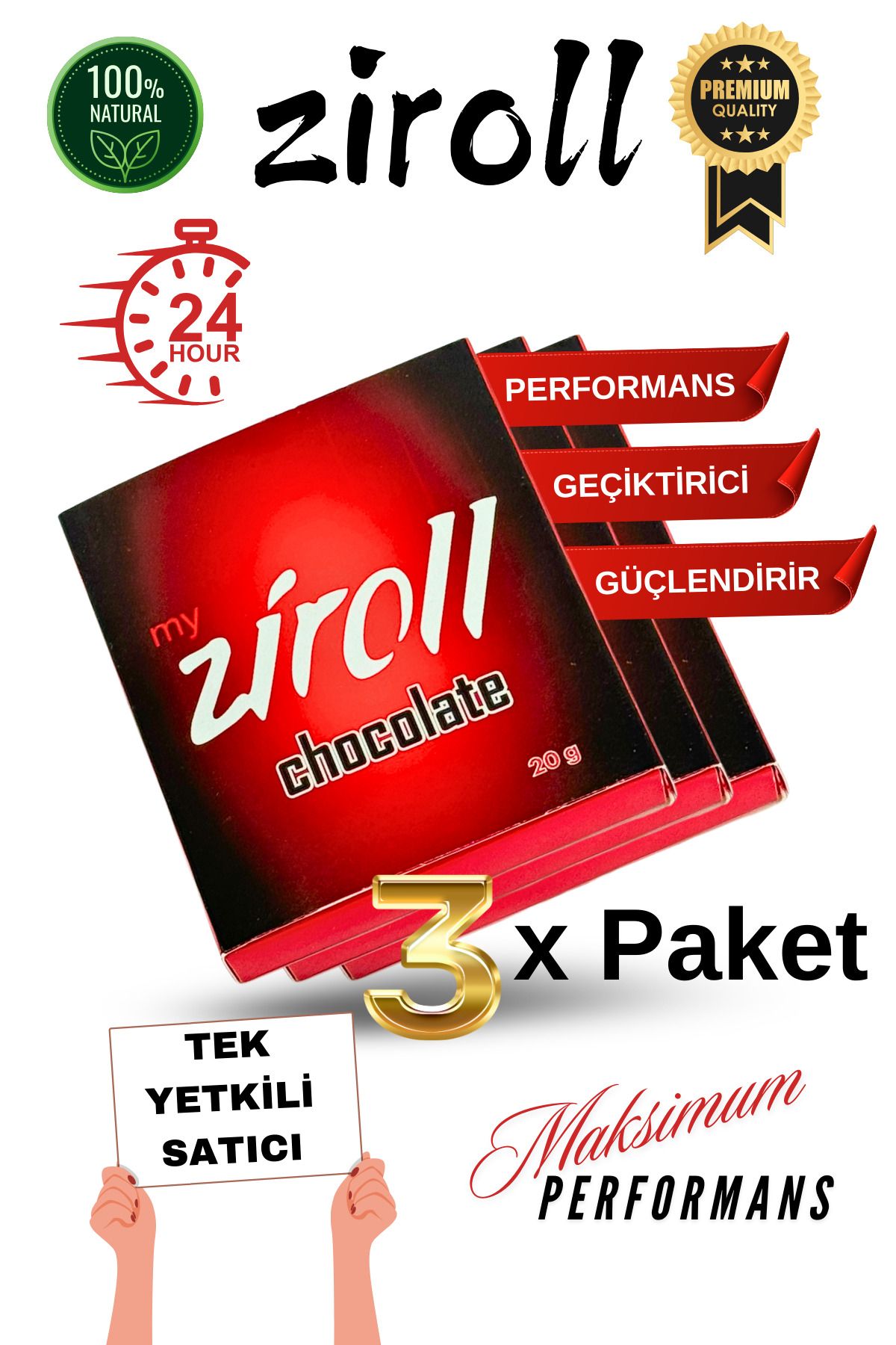 Zrox Ziroll Erkekler Için 3'lü Artırıcı Çikolata, 24 Saat Etkili, Gizli Paket