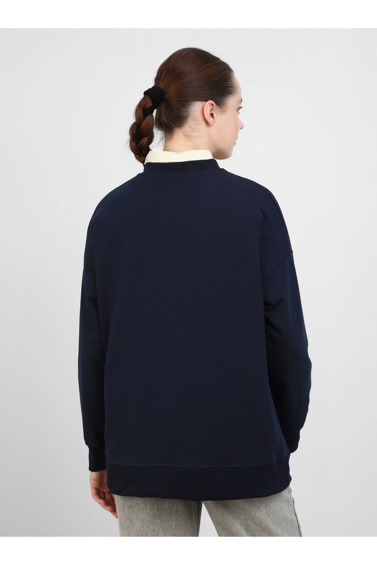 Benin-Navy Blue Oversize Sweatshirt - Print Detail - Benin 5