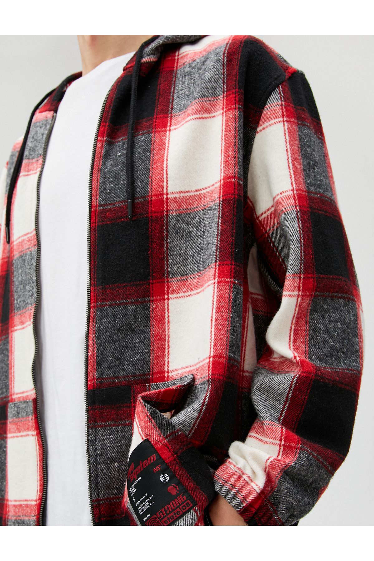 Koton-Checked Hooded Sweatshirt with Label Printed Pocket 5