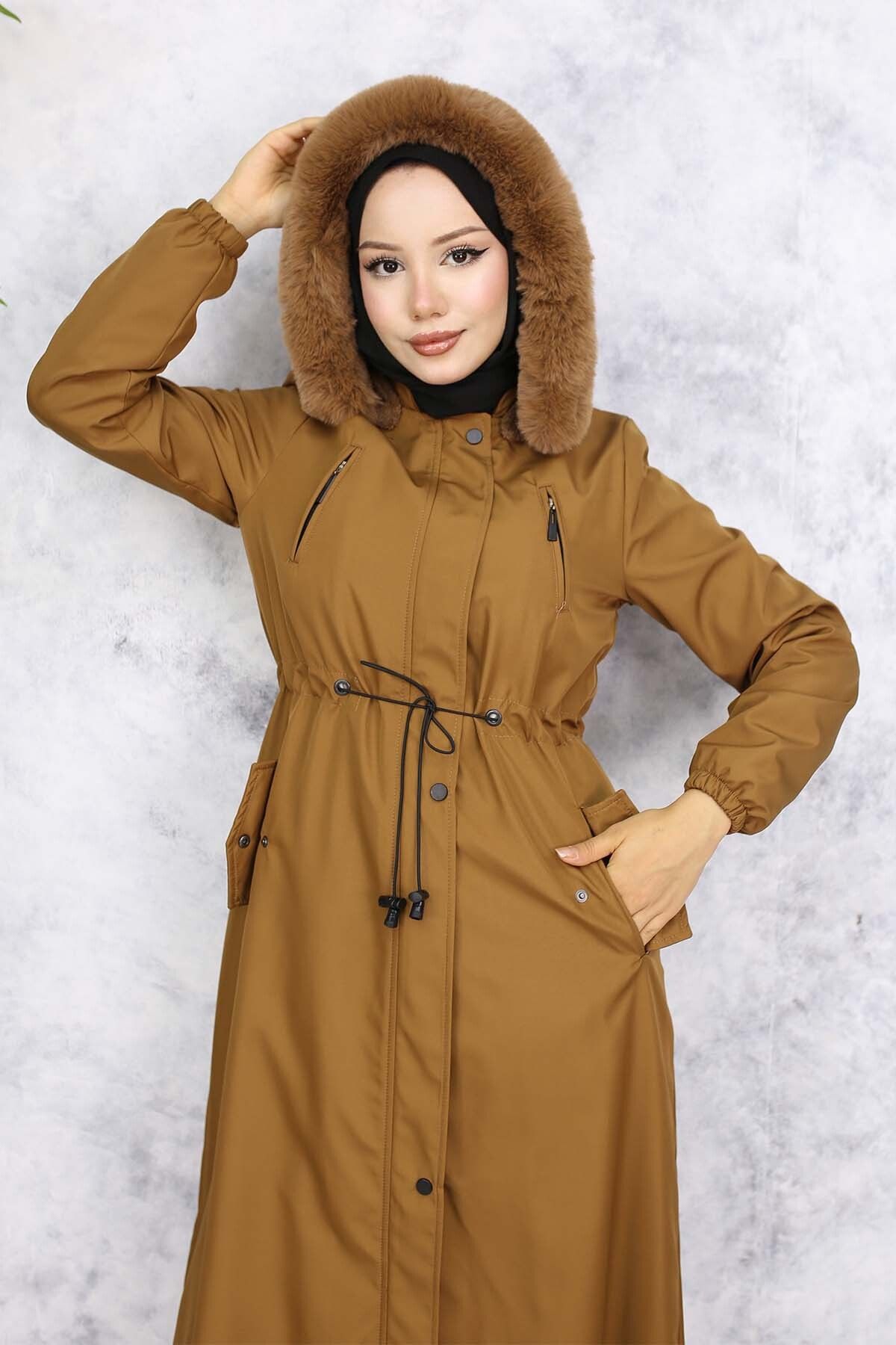 benguen-Tan 1050 - Long Bondit Coat with Plush Inside and Fur Collar 2