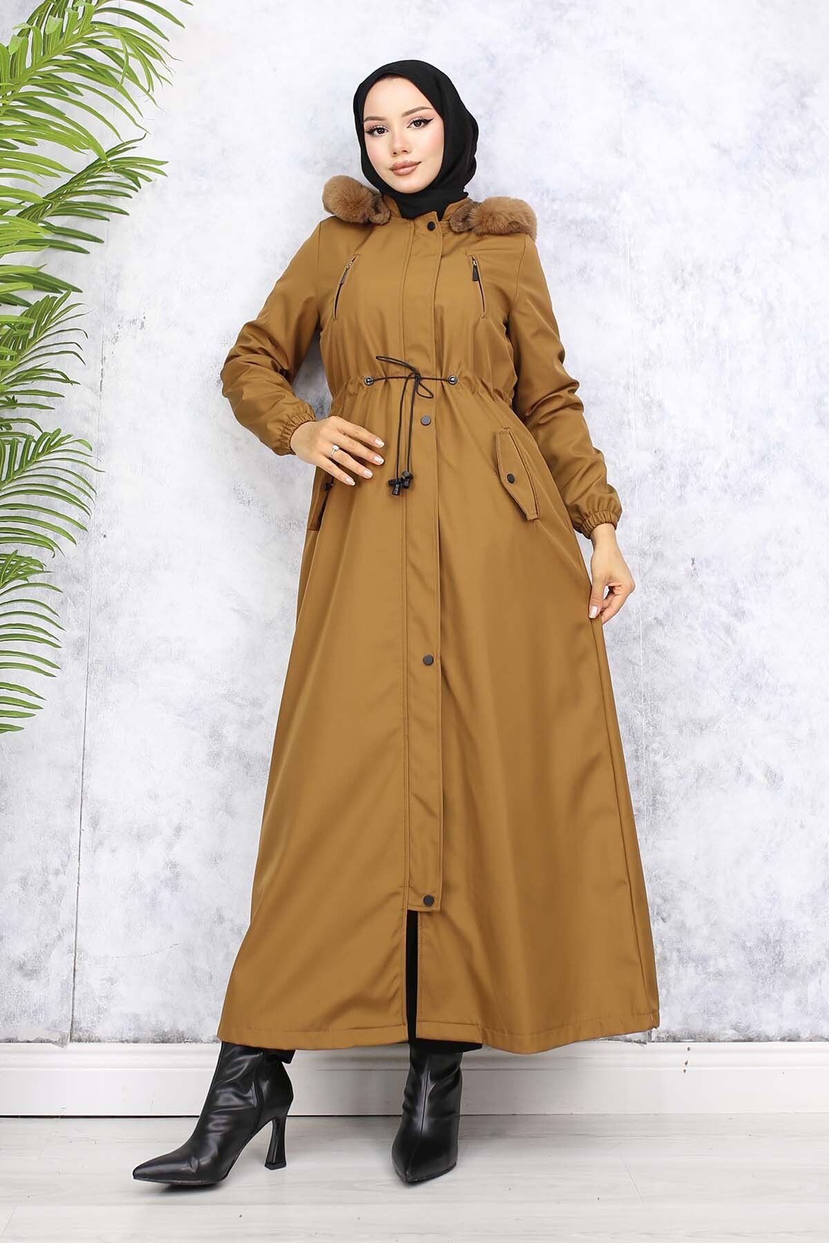 benguen-Tan 1050 - Long Bondit Coat with Plush Inside and Fur Collar 1