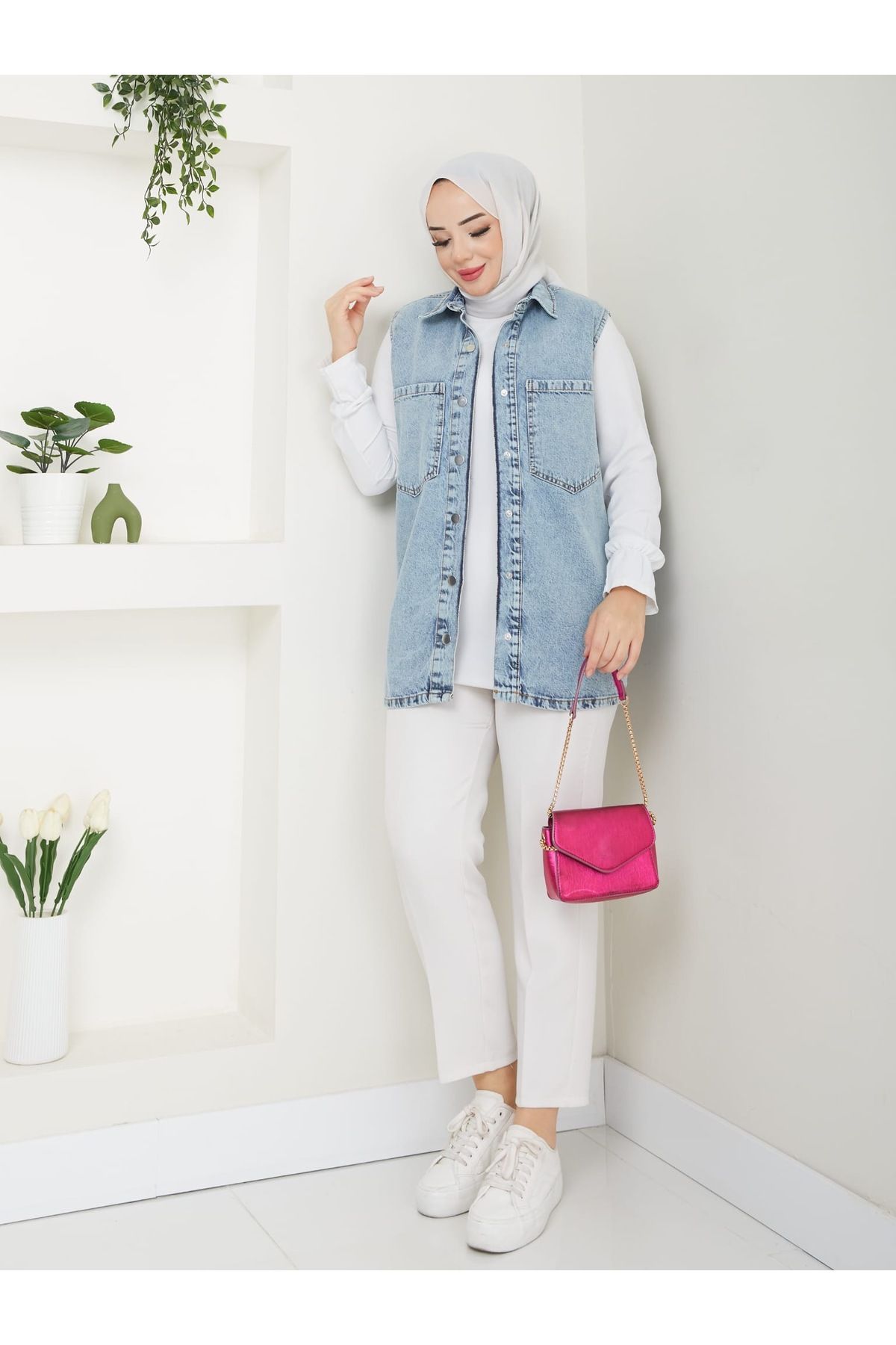 KEJAN TEKSTİL-Sleeveless Denim Vest - Snap Design 3