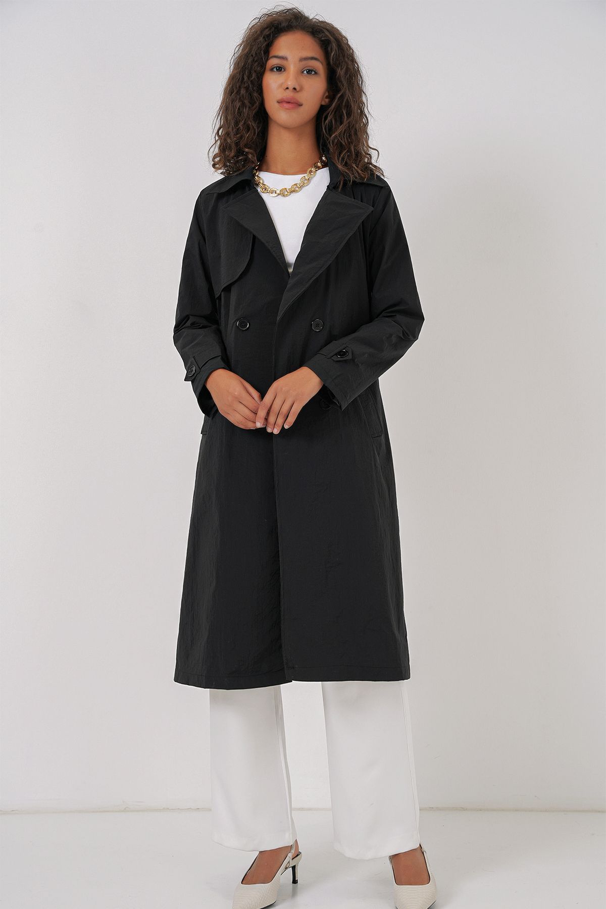 Bigdart-5938 Trenci cu guler dublu - negru 2