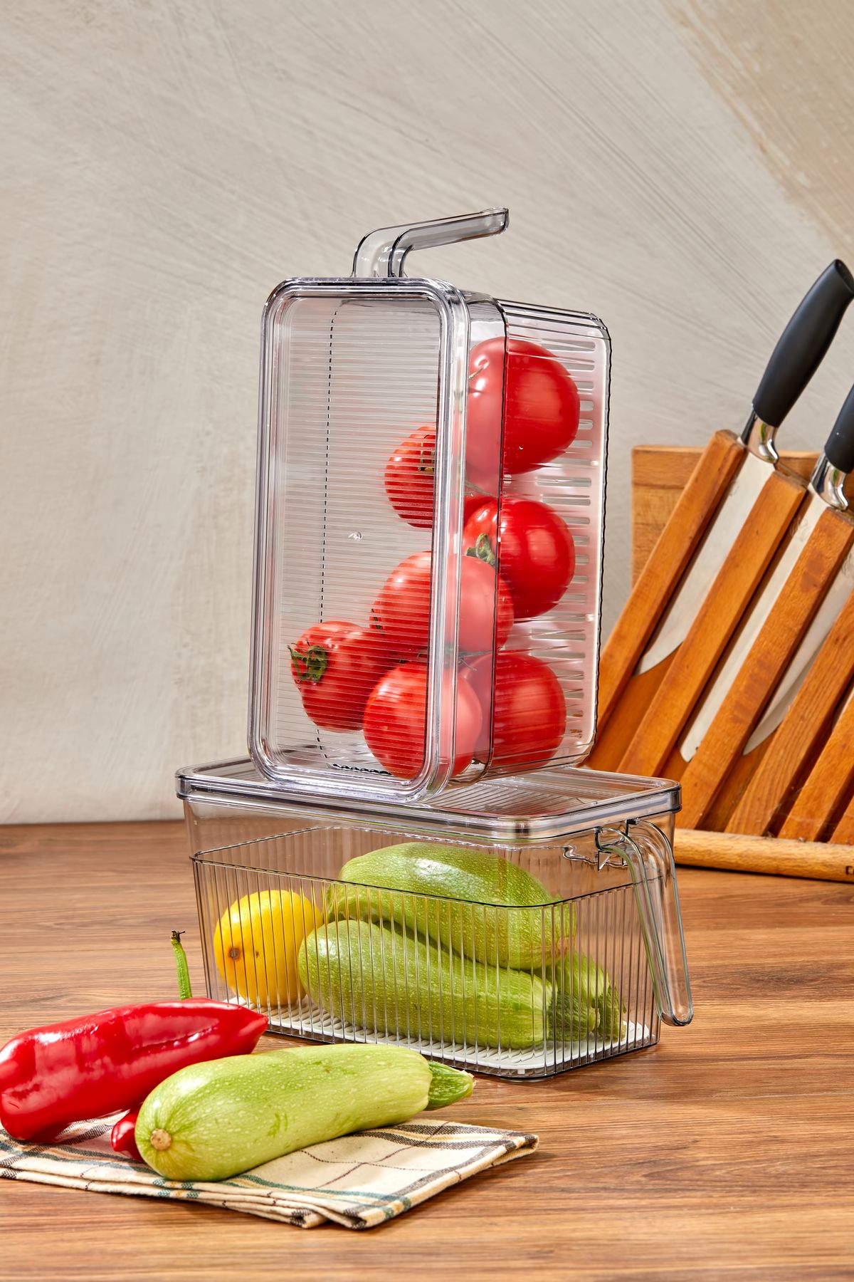 MHK Collection-Transparent Refrigerator Organizer with 6 Handles - Food Storage and Organizing Set (3.60 Liters) 6