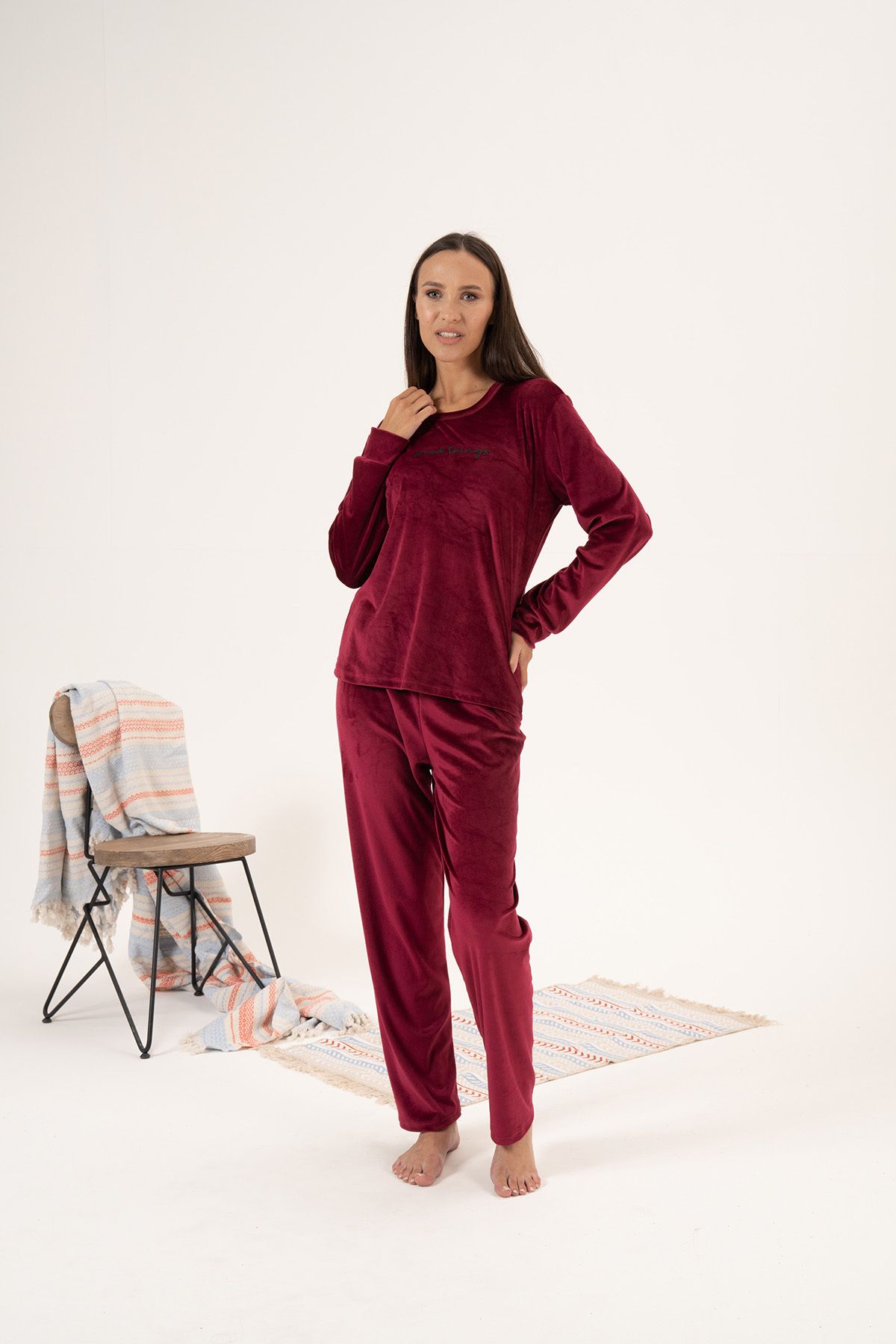 REMSA-Set pijamale de damă din catifea - 24381 Roșu Claret 7