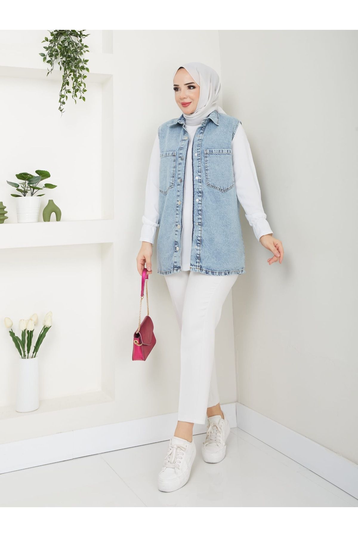 KEJAN TEKSTİL-Sleeveless Denim Vest - Snap Design 2