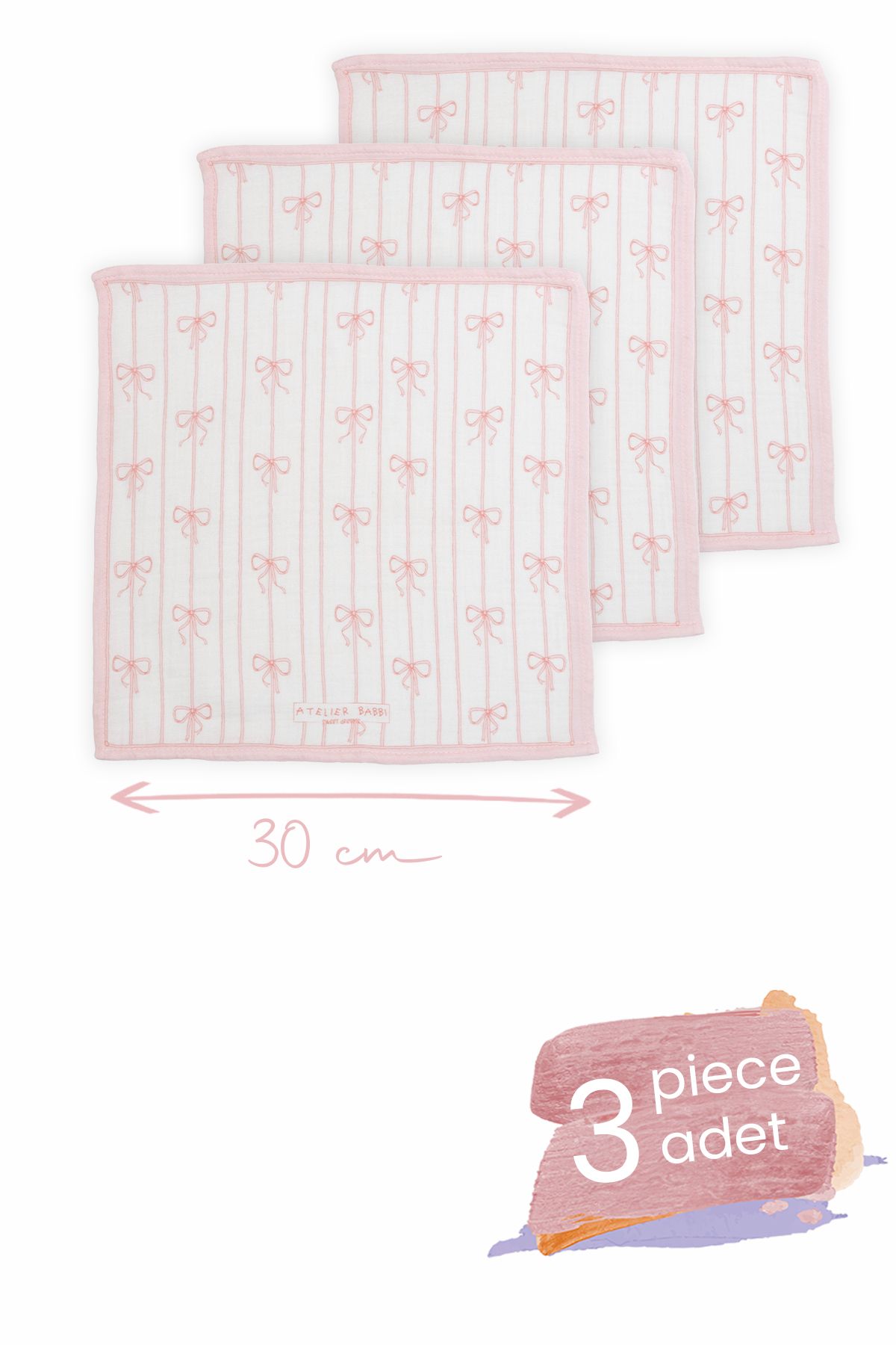 Atelier Babbi-Set of 3 Mouth Cloths - Ribbon and Pink 1