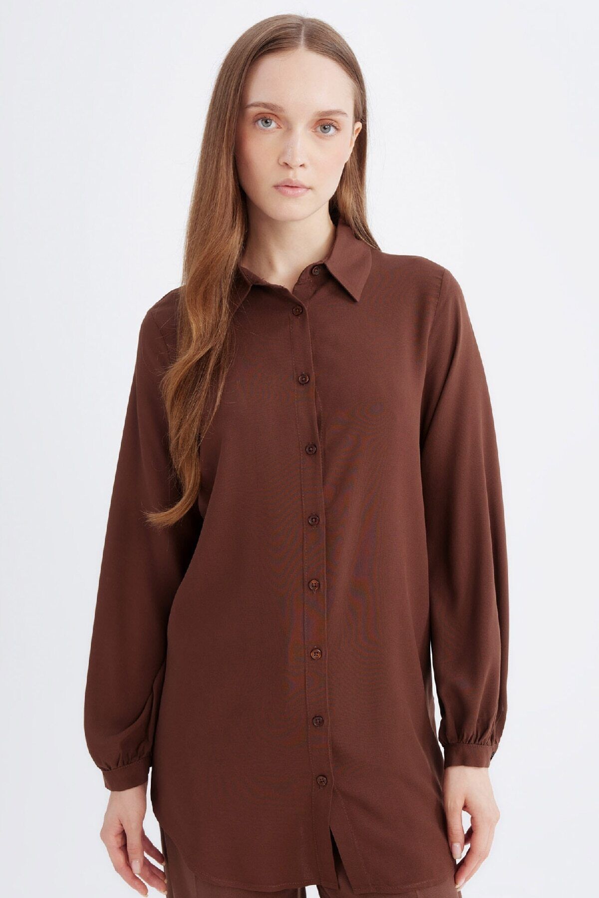 DeFacto-Regular Fit Basic Plain Viscose Long Sleeve Shirt Tunic D2613Ax24Au 1