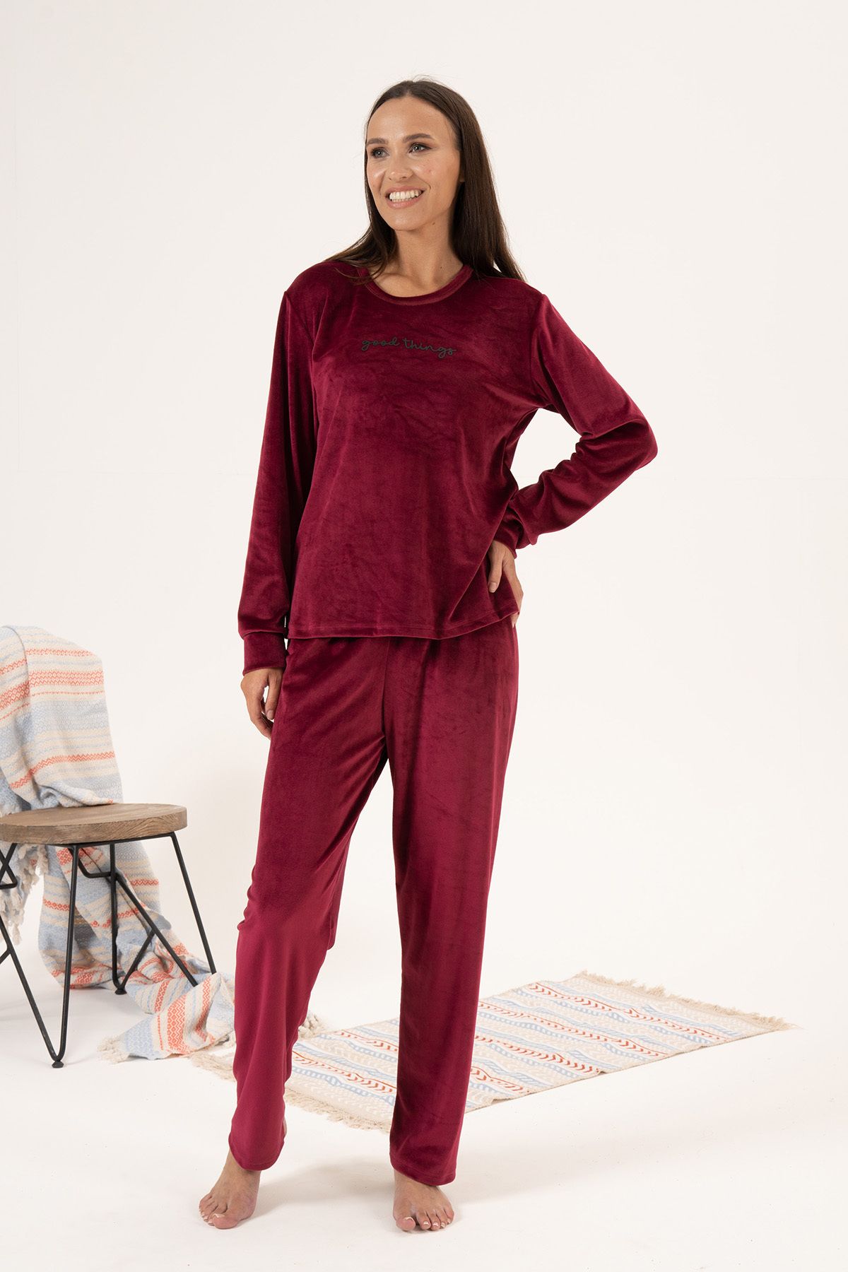REMSA-Set pijamale de damă din catifea - 24381 Roșu Claret 5