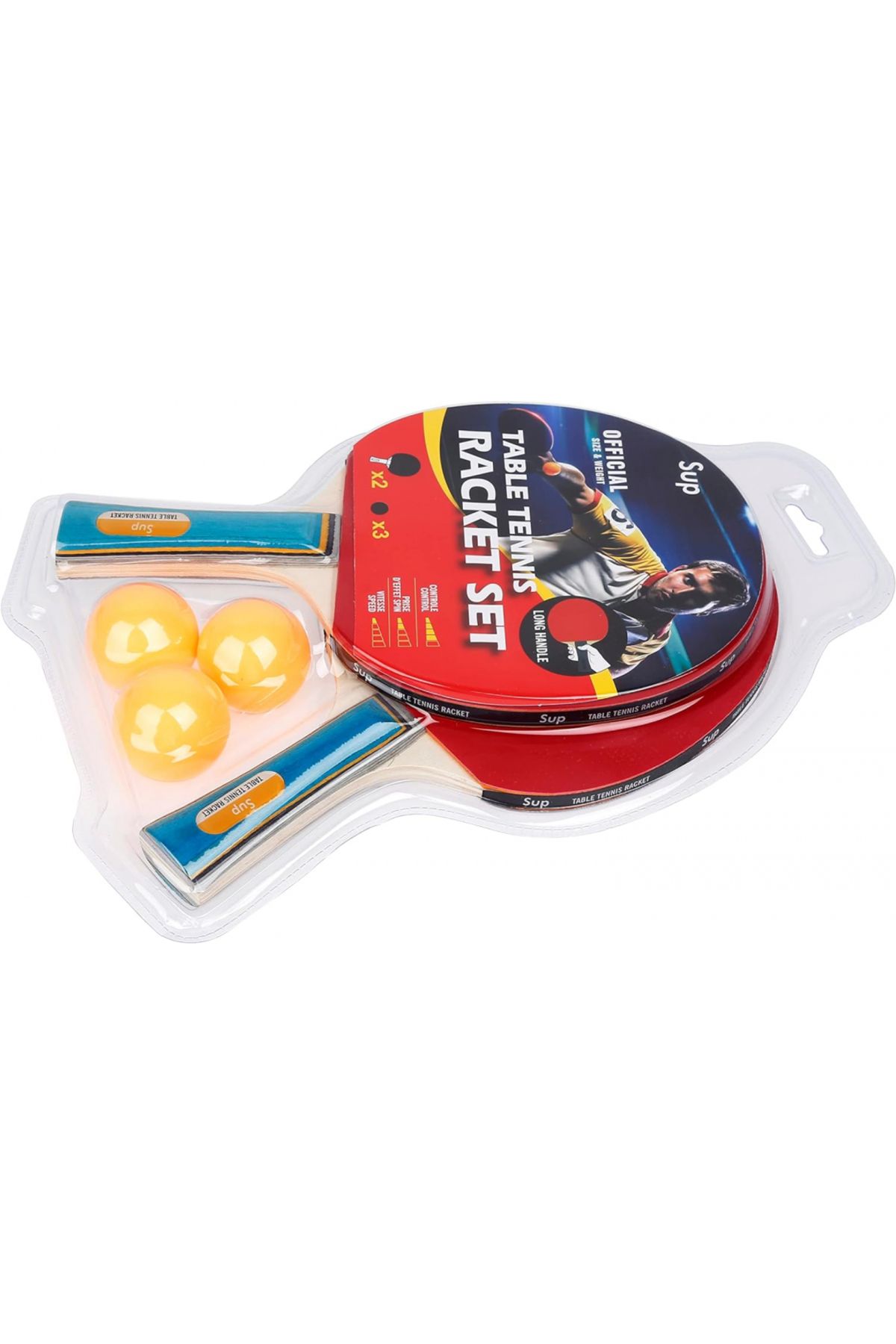 SUP-Table Tennis Racket Set 2 Pcs Long Handle Racket With 3 Balls 3