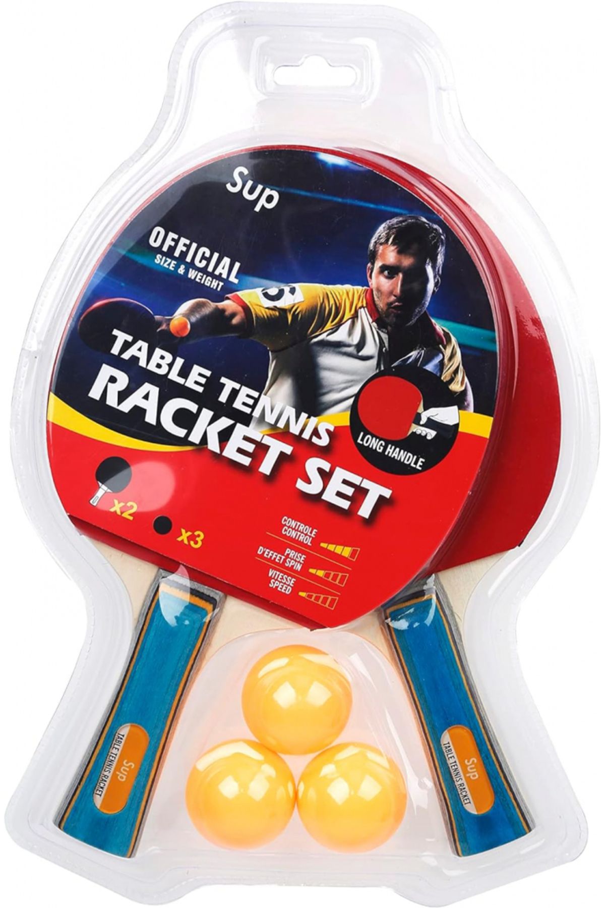 SUP-Table Tennis Racket Set 2 Pcs Long Handle Racket With 3 Balls 1