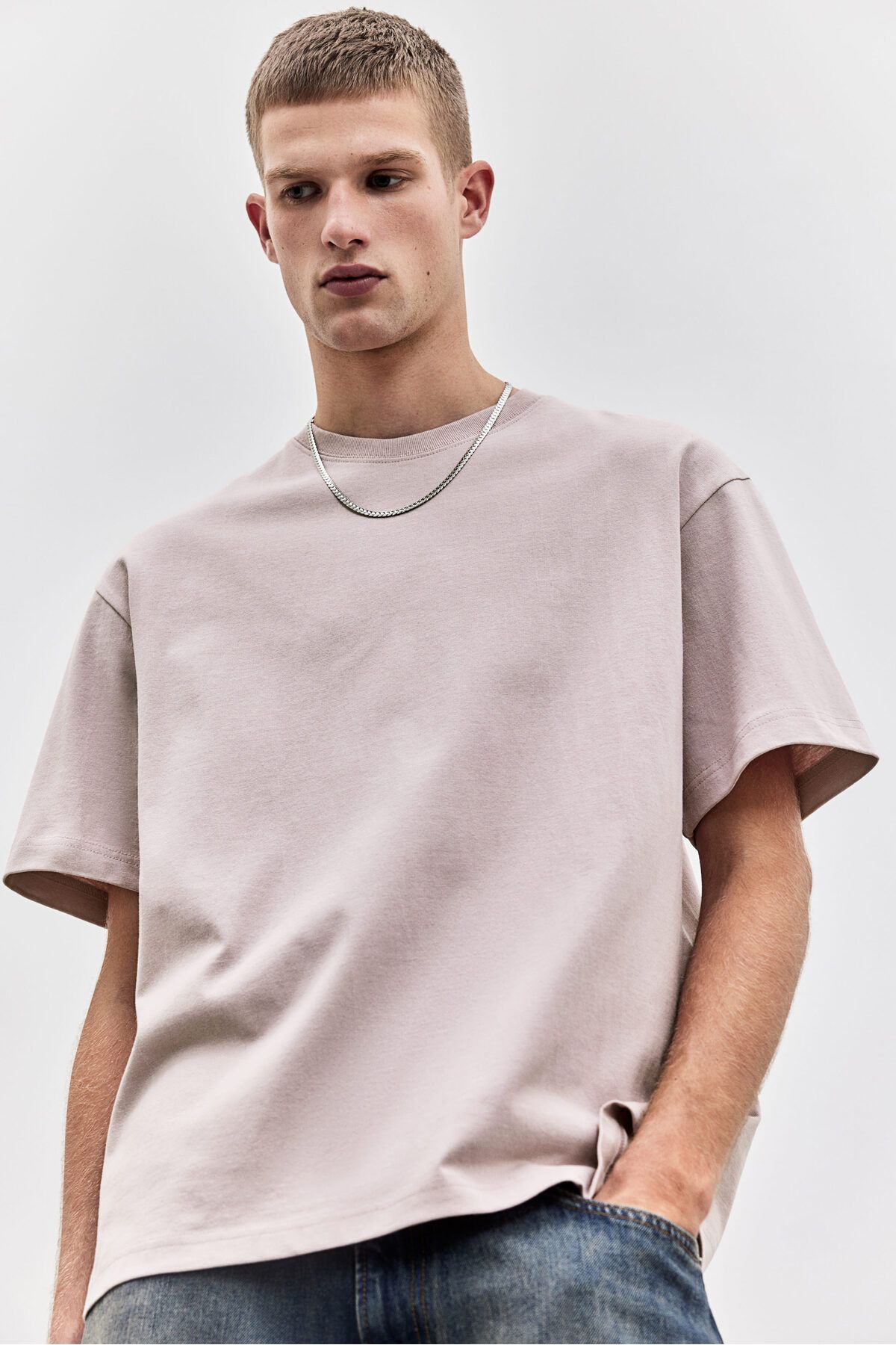 تی شرت صورتی مردانه تناسب اندام T اورجینال H M H&M