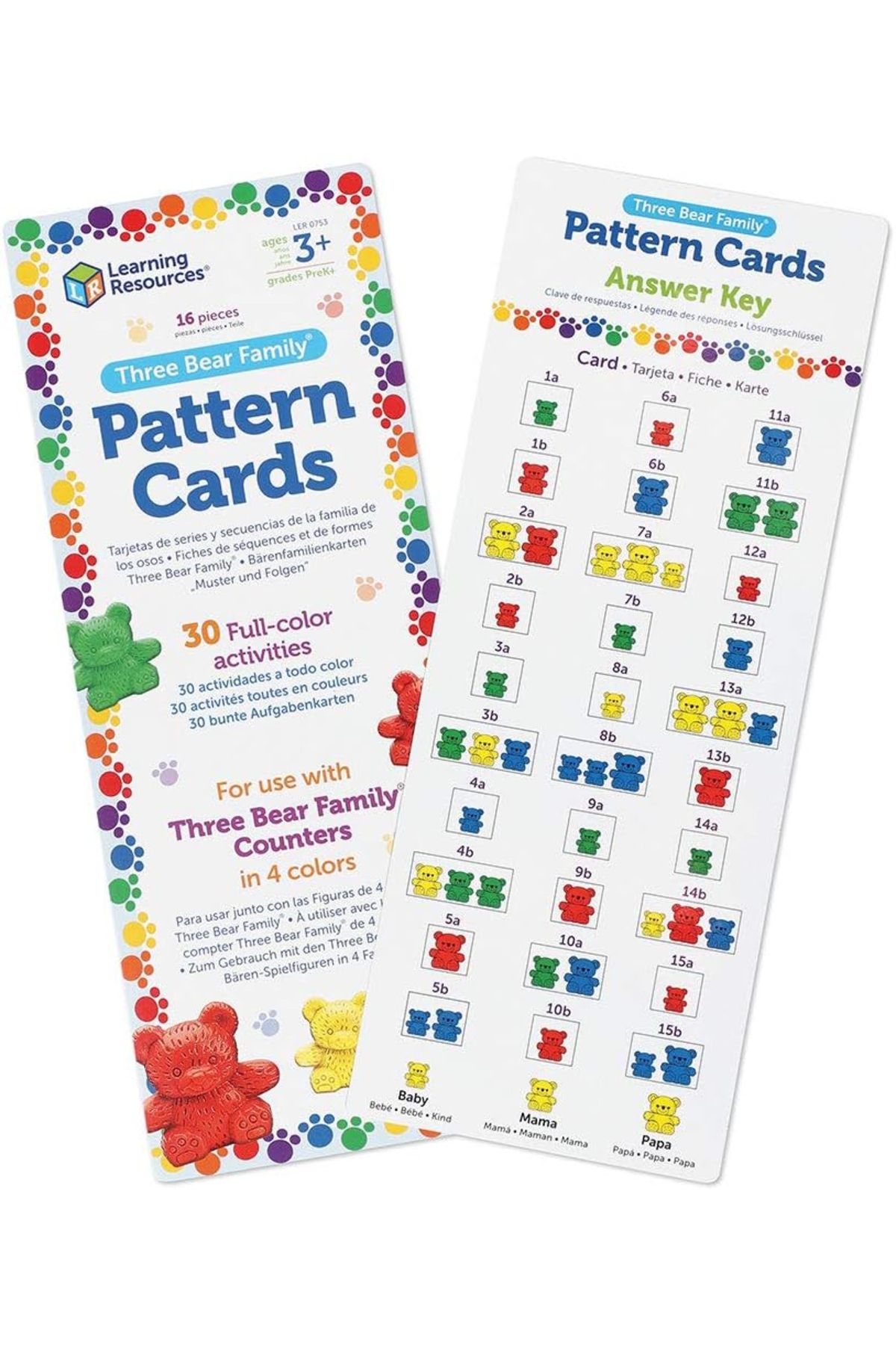 Learning Resources-Three Bear Family pattern Cards Set of 16-LER0753 3