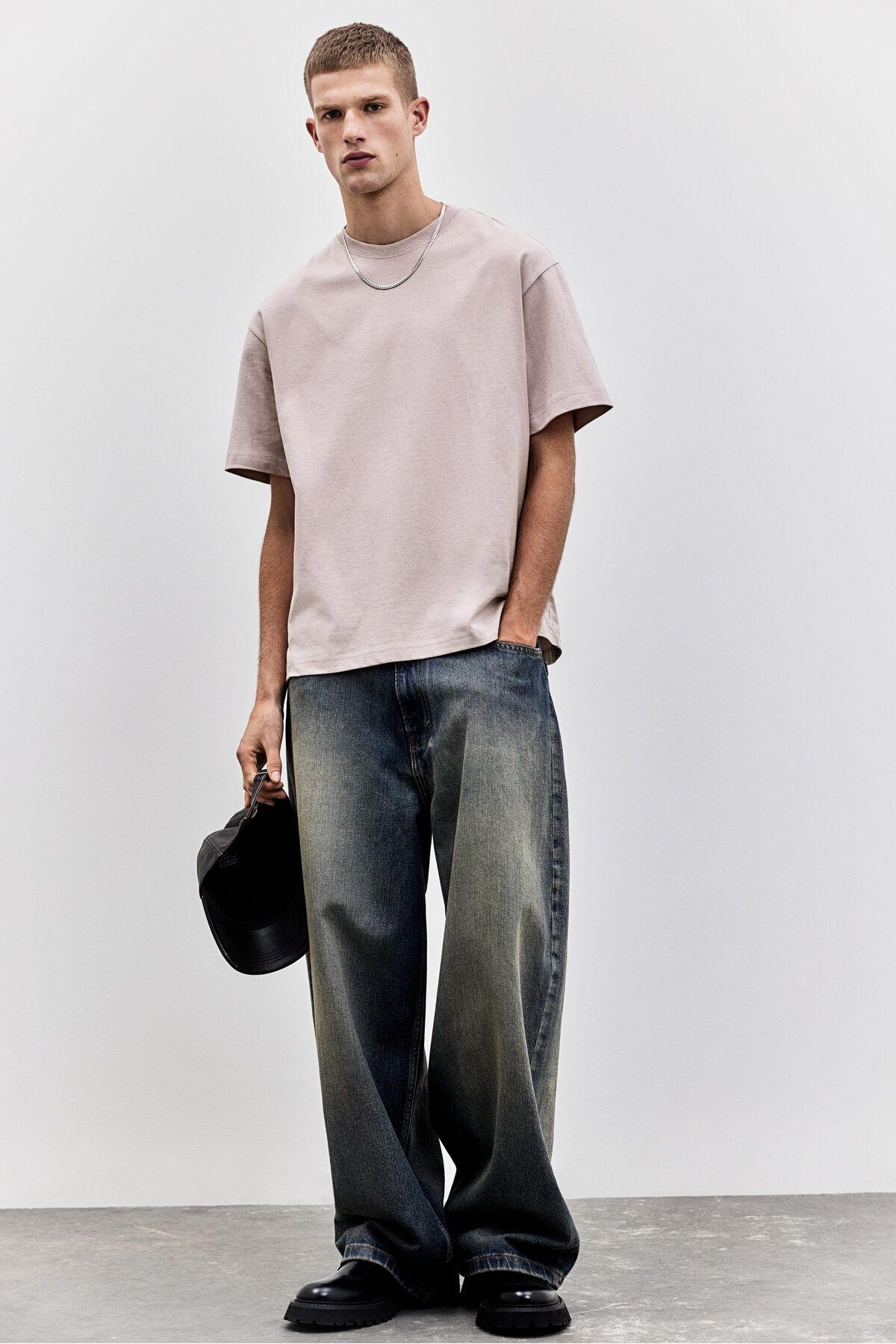 تی شرت صورتی مردانه تناسب اندام T اورجینال H M H&M