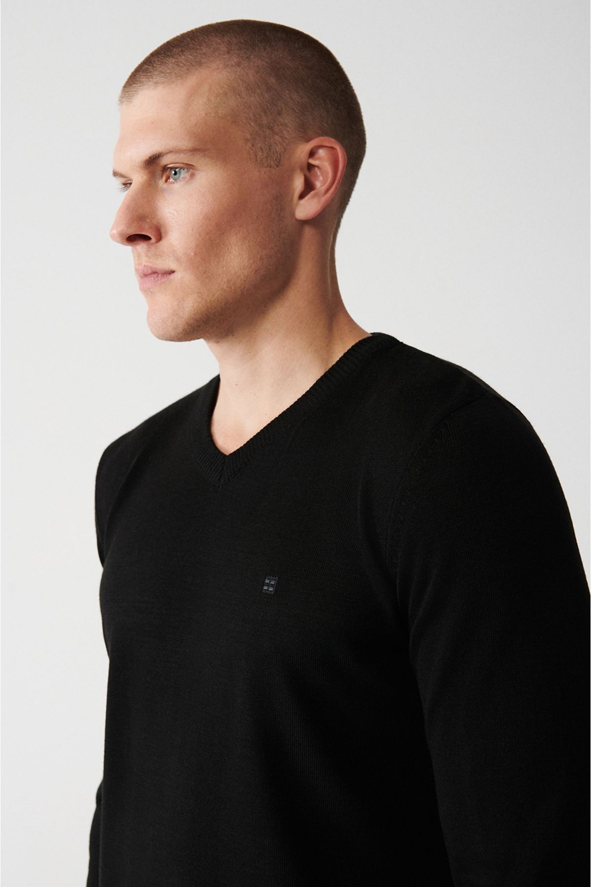 Avva-Men's Black V-Neck Non-Pilling Knitwear Sweater E 005003 2