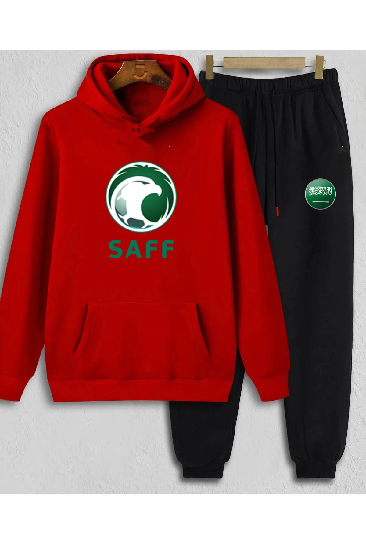 Pisa Art Suudi Arabistan Futbol Milli Takımı Özel Tasarım Kapşonlu Sweatshirt & Eşofman Altı 2'li Kombin