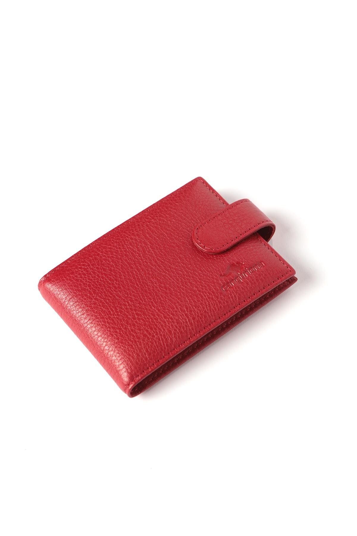 Cangurione-Genuine Leather Card Holder with Red Snap Closure and Fixed Inside and Removable Transparent Section 2