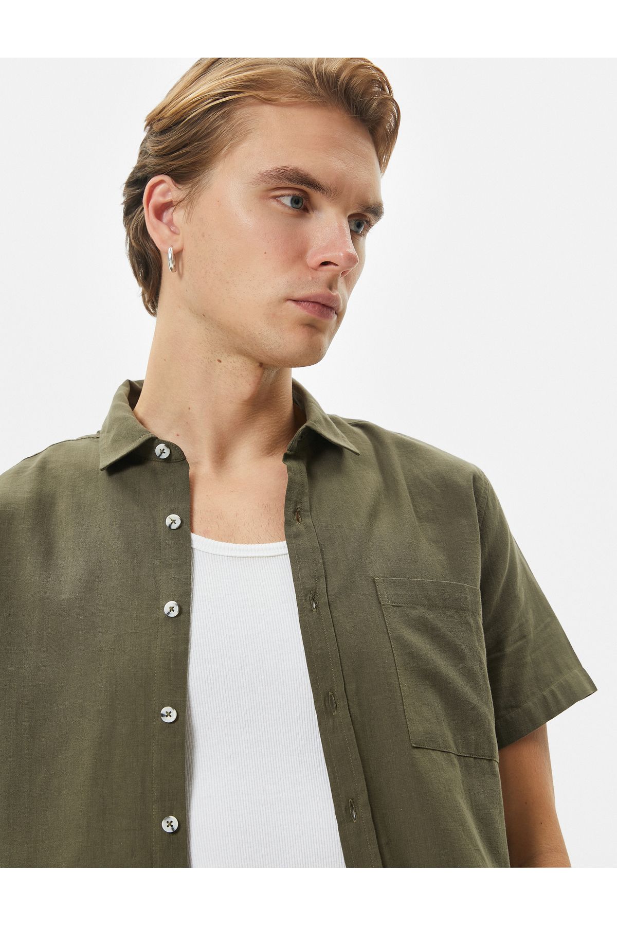 Koton Koszula Z Krótkim Rękawem, Slim Fit, Klasyczny Kołnierzyk, Zapinana Na Guziki, Kieszeń Mężczyzna - S