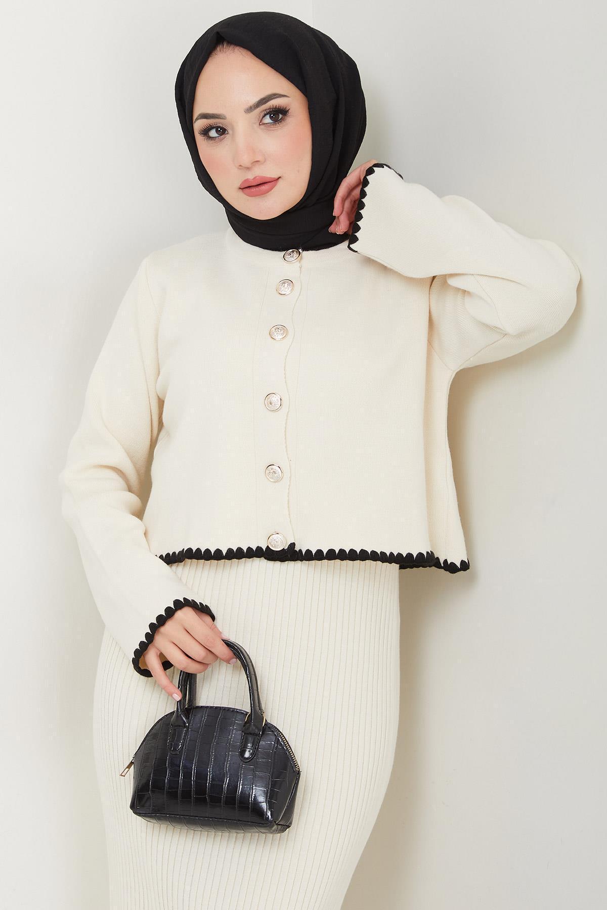 hafsamina-Трикотажний кардиган і жилет в техніці екрю Coban Stitched HM2613 2