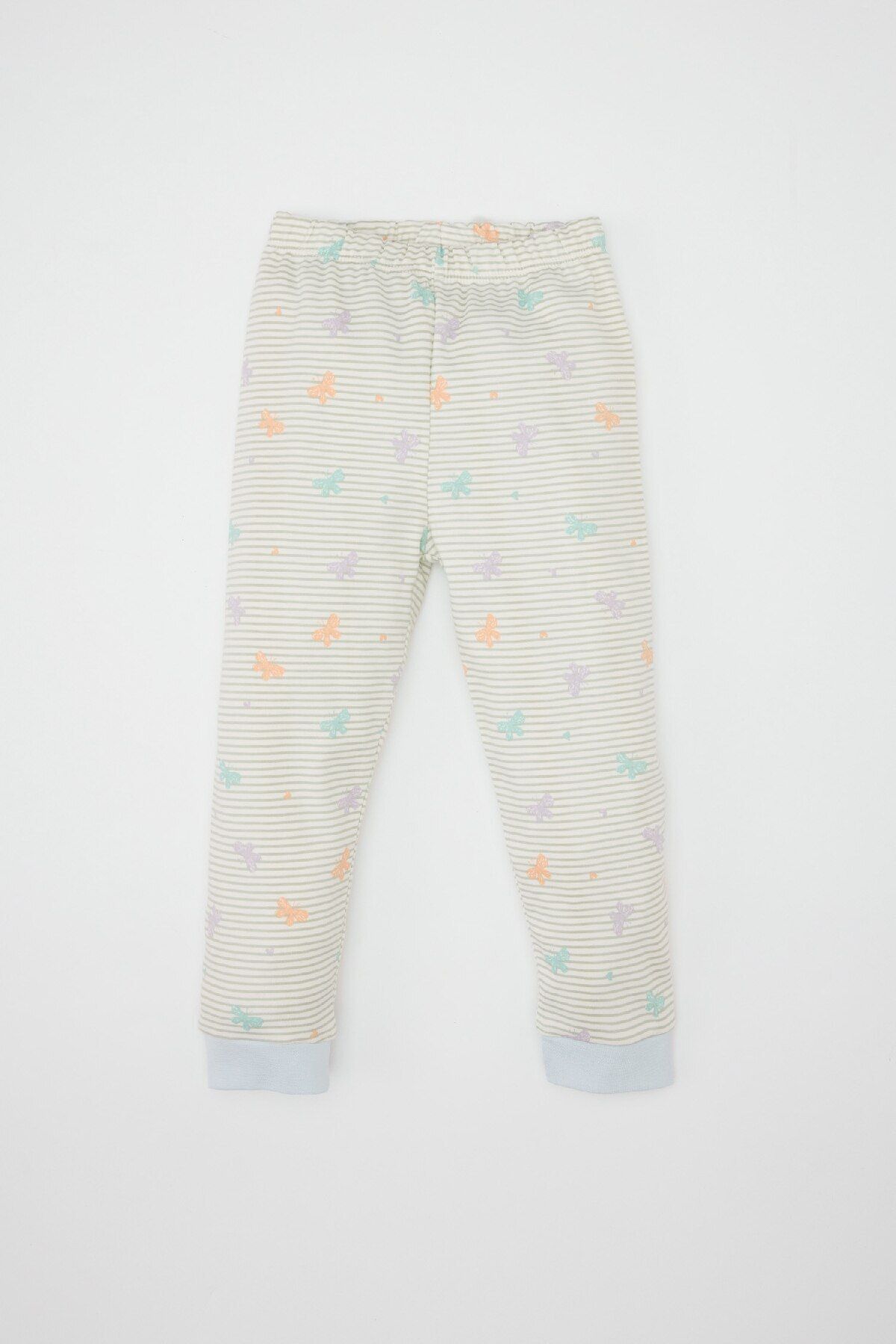 DeFacto-Baby-Mädchen-Pyjama-Set mit Schmetterlingsmuster, Rundhalsausschnitt, langärmliges Oberteil, elastische Taille, langer Boden 2