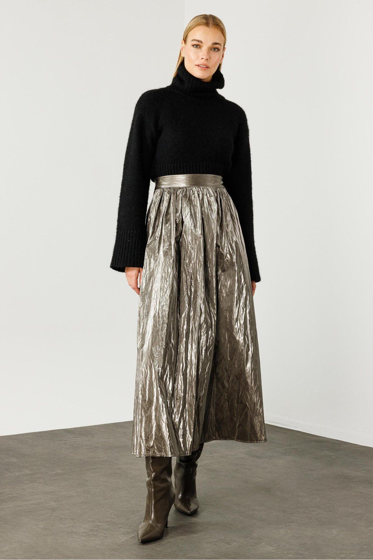 Moda İlgi-Anthracite Long Skirt - Fashionable, Drawstring and Side Pockets 3