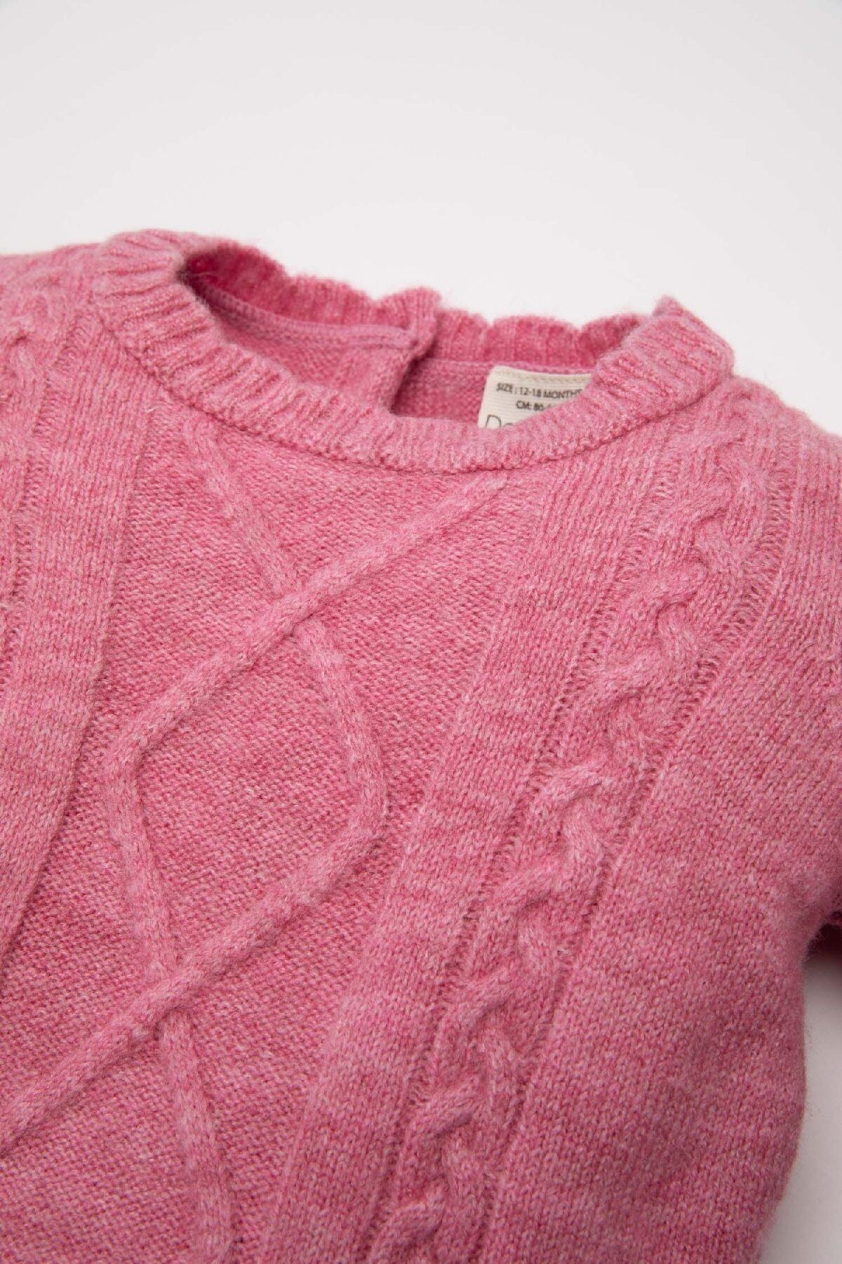 DeFacto-Baby Girl Pink Crew nyakú fonott kötöttáru pulóver C8288a524wn 2