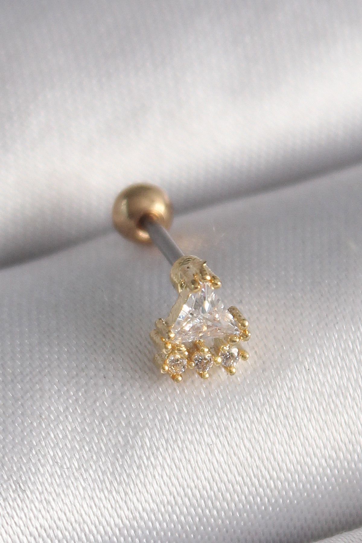 MAYAS 316L Çelik Gold Renk Üçgen Zirkon Taşlı Tragus Piercing
