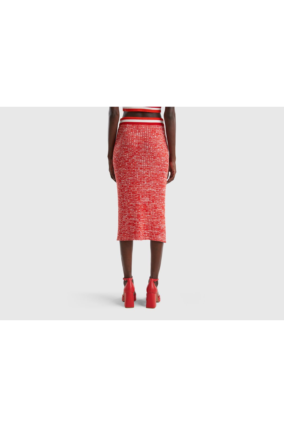 United Colors of Benetton-Pomegranate Flower Patterned Women's Slim Fit Skirt - Muline Long Rib 3