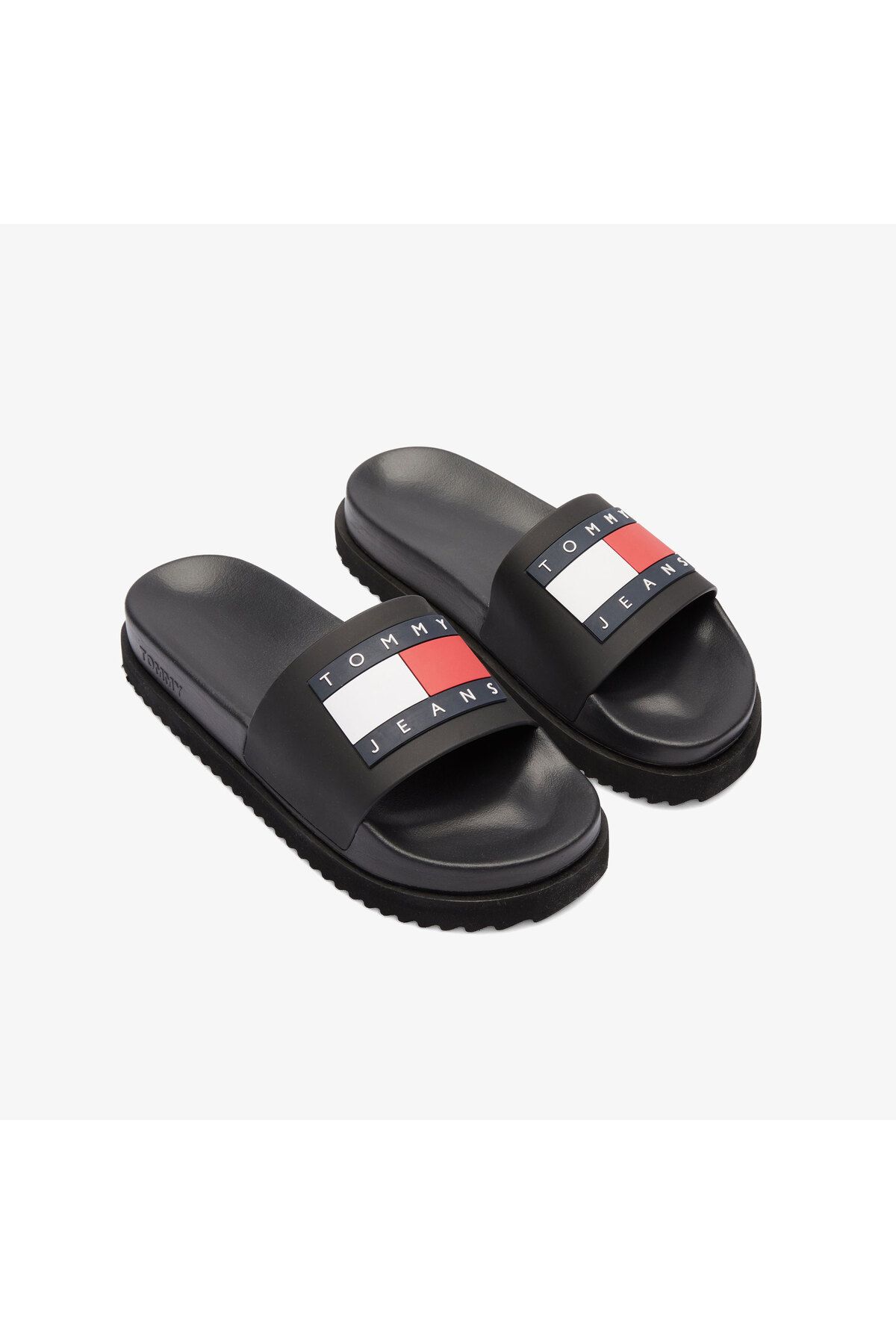 صندل سیاه زنانه شلوار جین تامی بلند شده اسلاید Flatform دمپایی Tommy Hilfiger