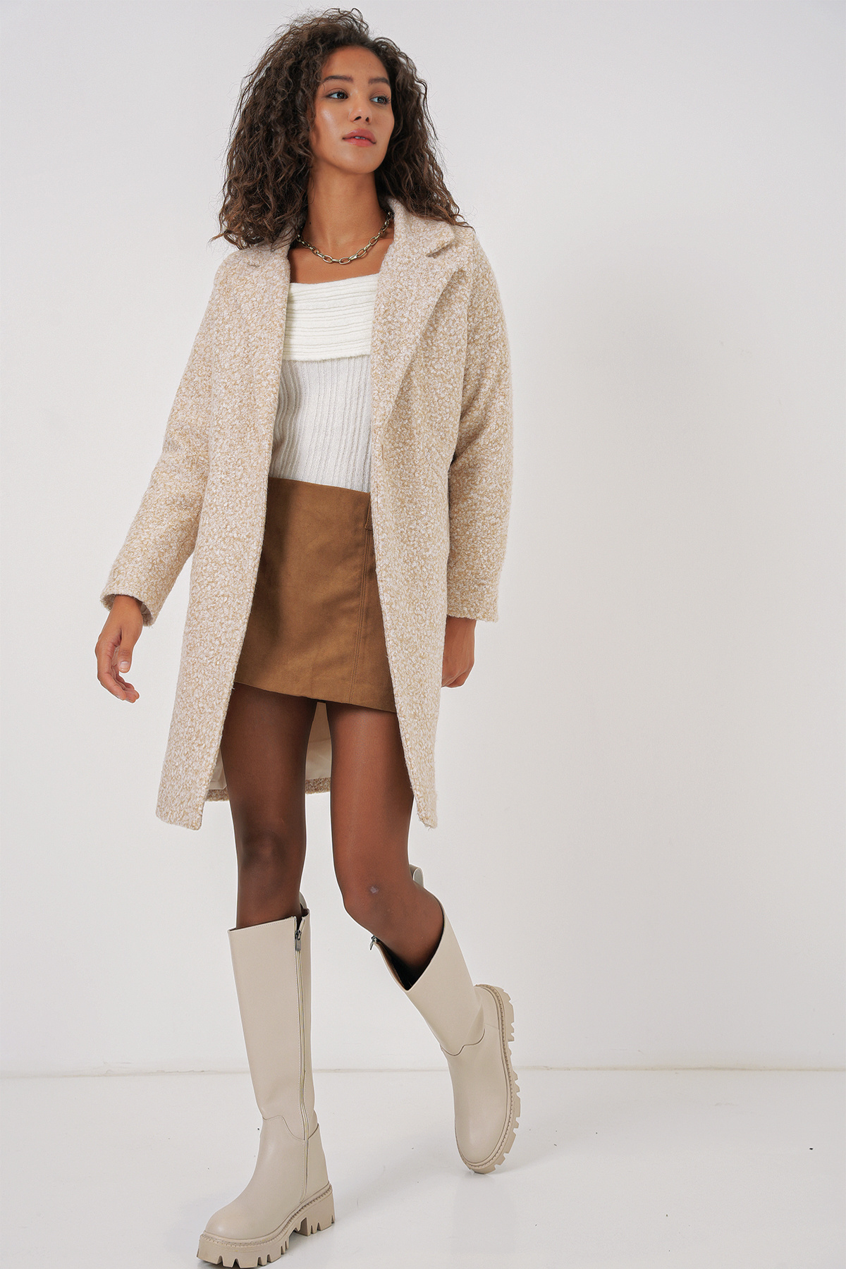 Bigdart-9082 Oversize Cashmere Coat - M. Cream 2