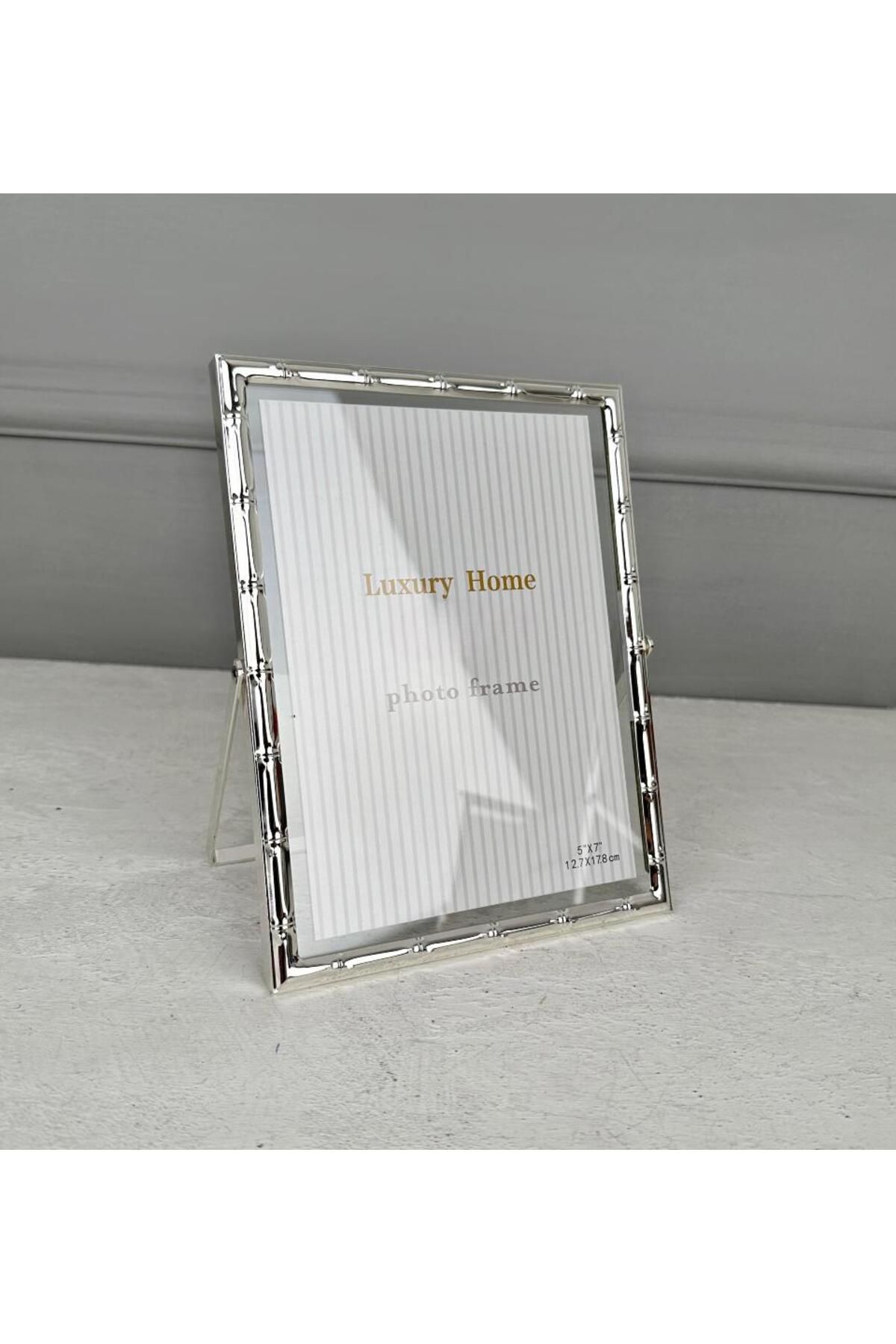 Elioure Bambu Desenli Lüks Metal Çerçeve 13x18 Gümüş
