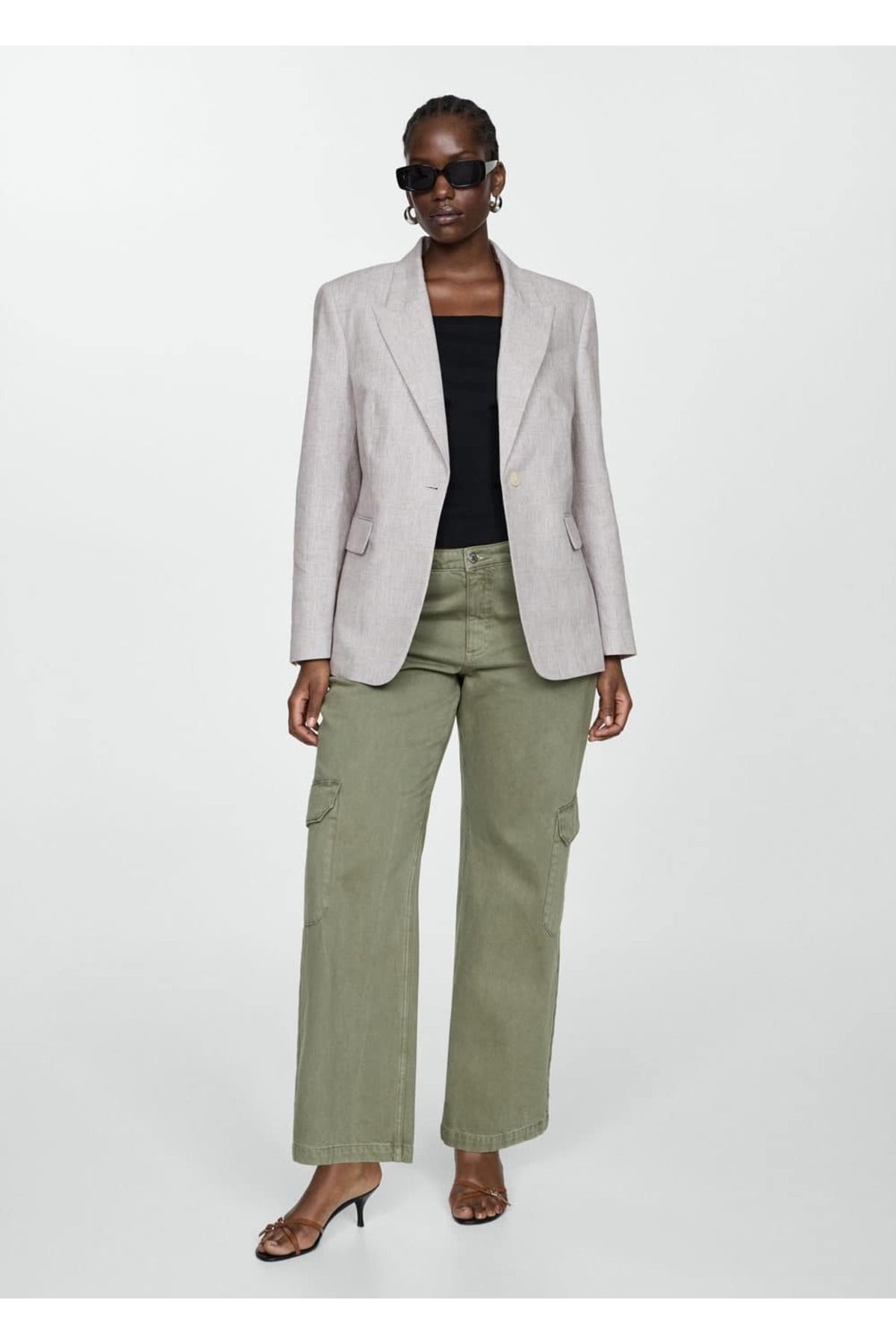 MANGO Woman-Jachetă Blazer din in - Model Houndstooth 7